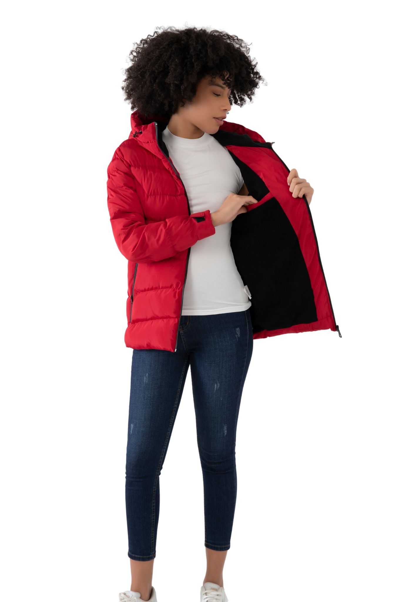 Damen Pufferjacke mit Kapuze - FM500 - Rot