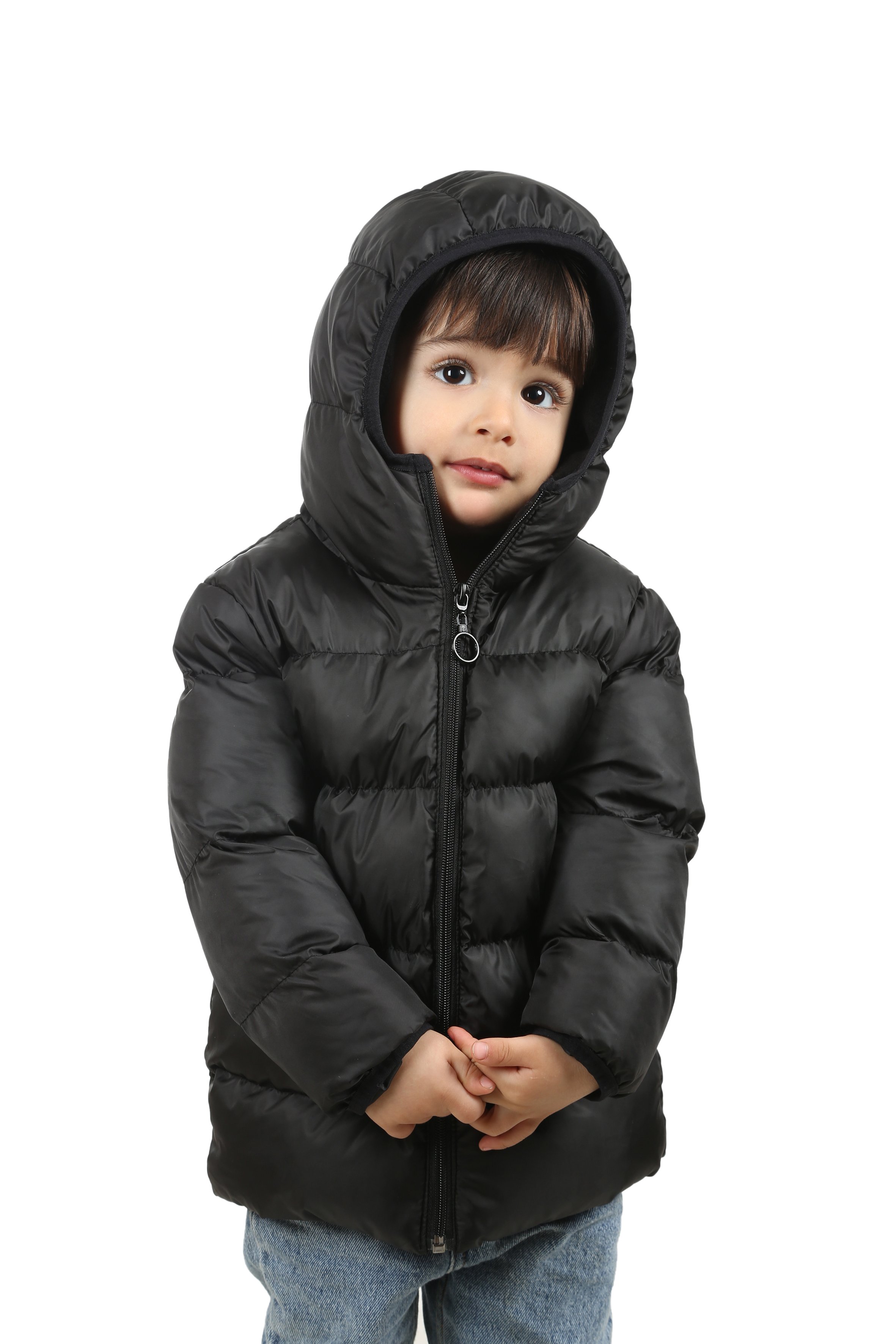 Kinder Winterjacke mit Kapuze - FS3 - Schwarz