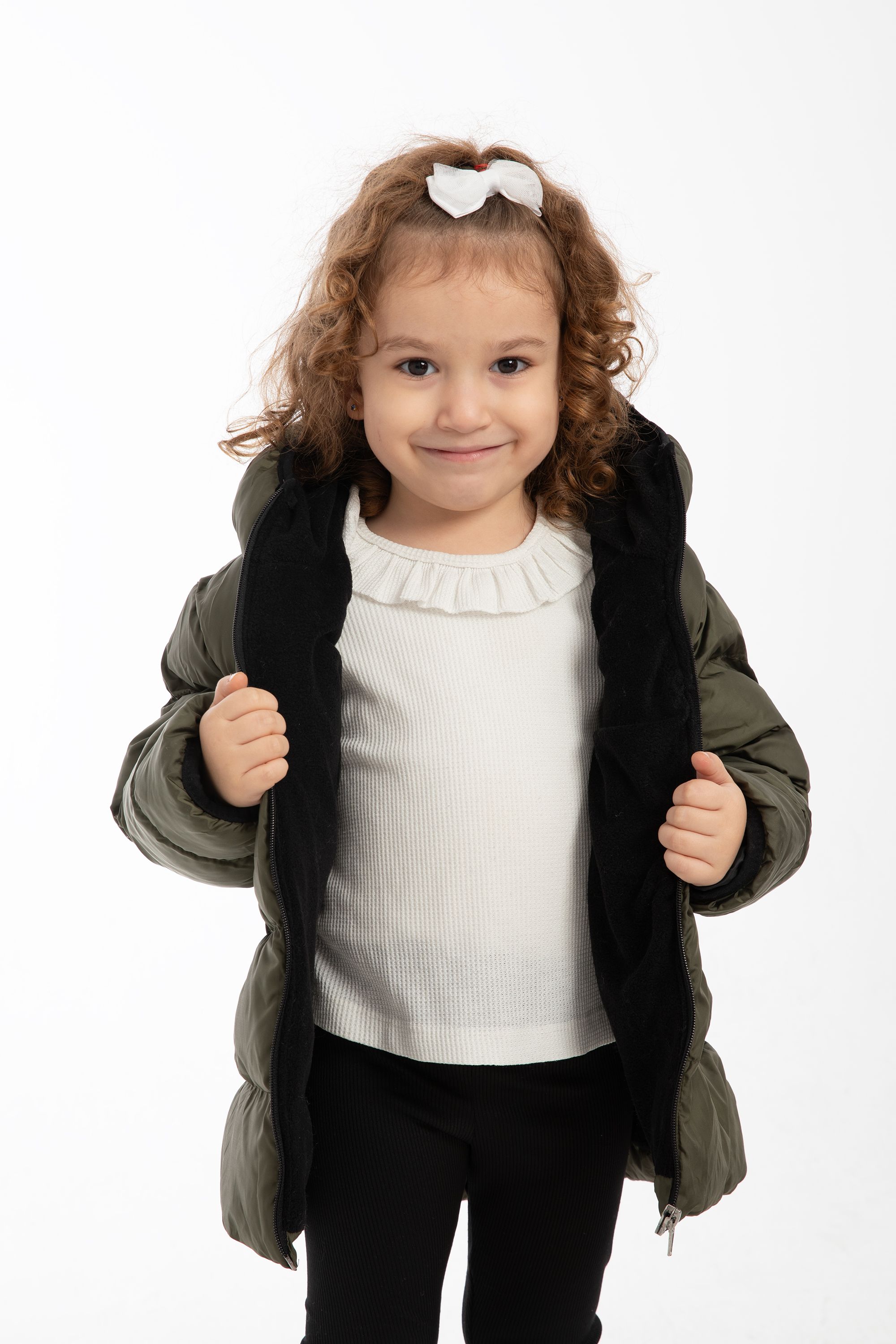 Mädchen Winterjacke mit Kapuze FS3 - Khaki