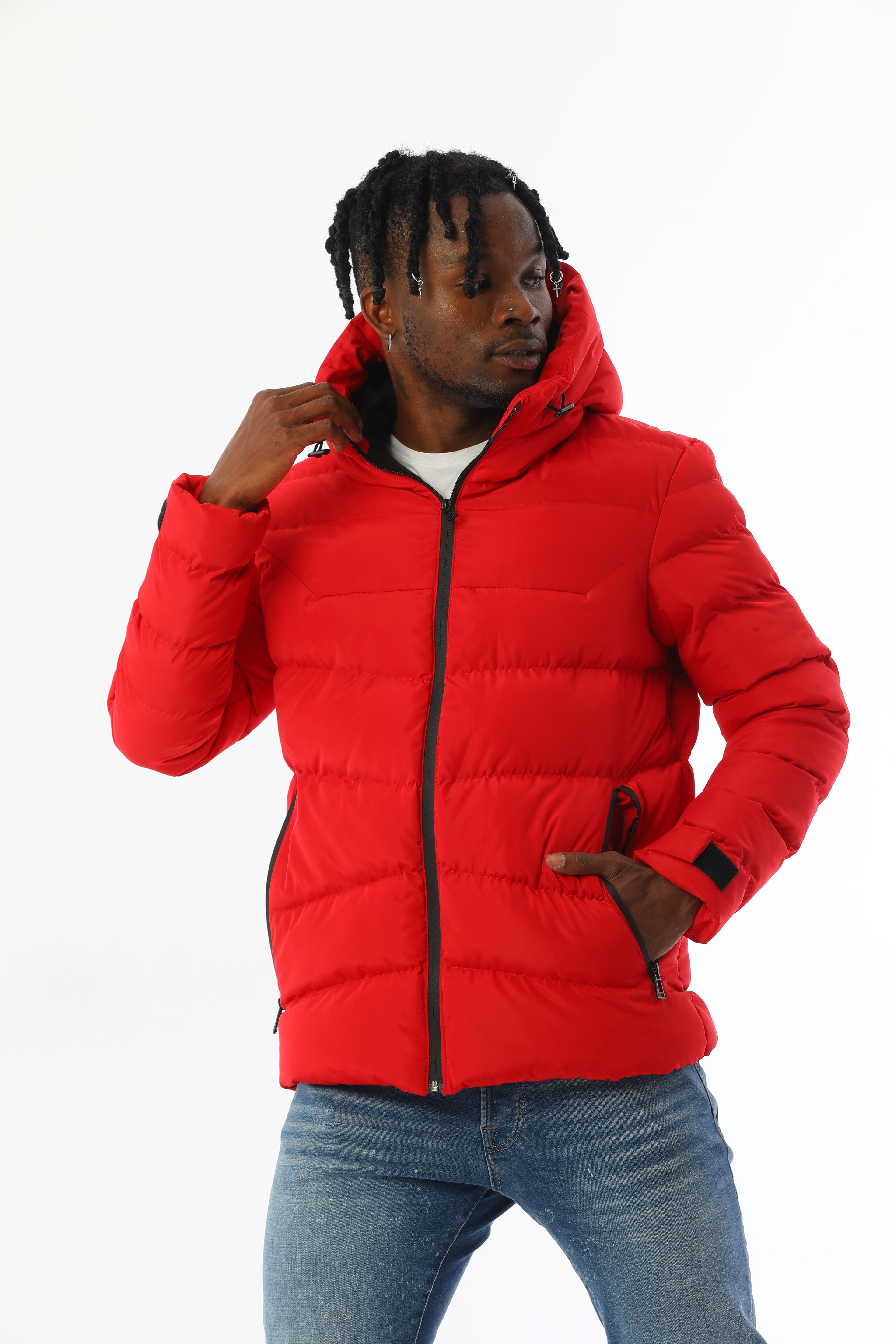 Herren Pufferjacke mit Kapuze - FM500 - Rot