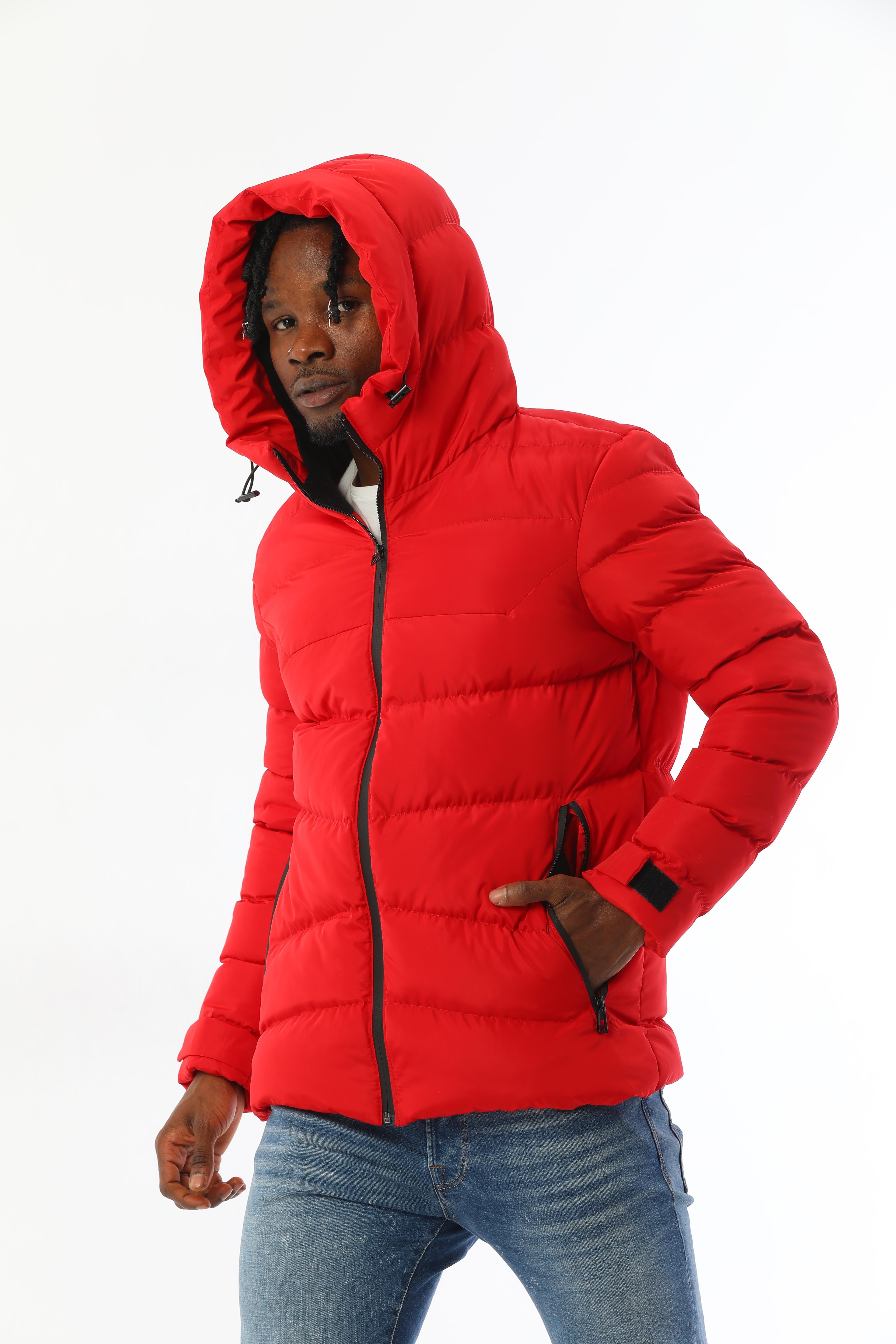 Herren Pufferjacke mit Kapuze - FM500 - Rot