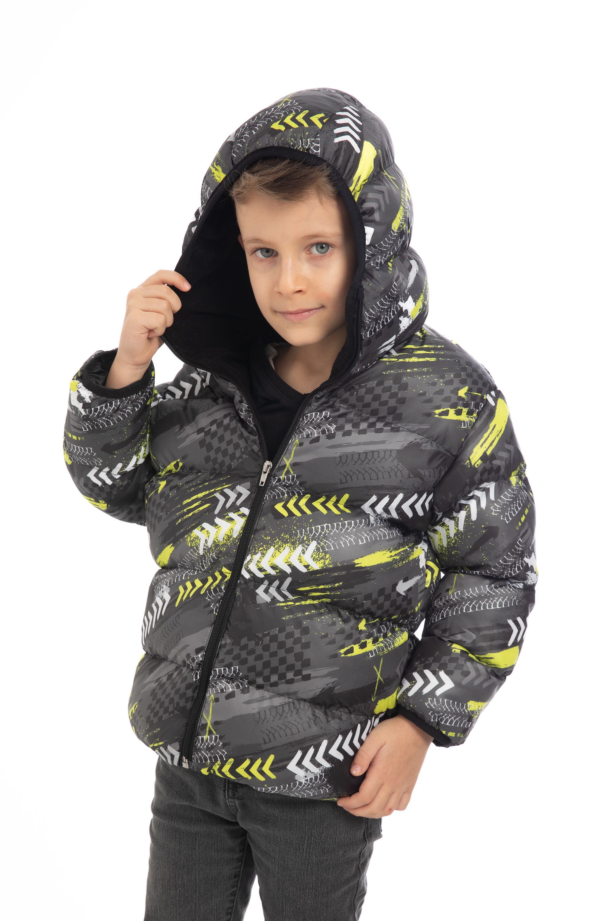 Kinder Winterjacke Grau Gelb