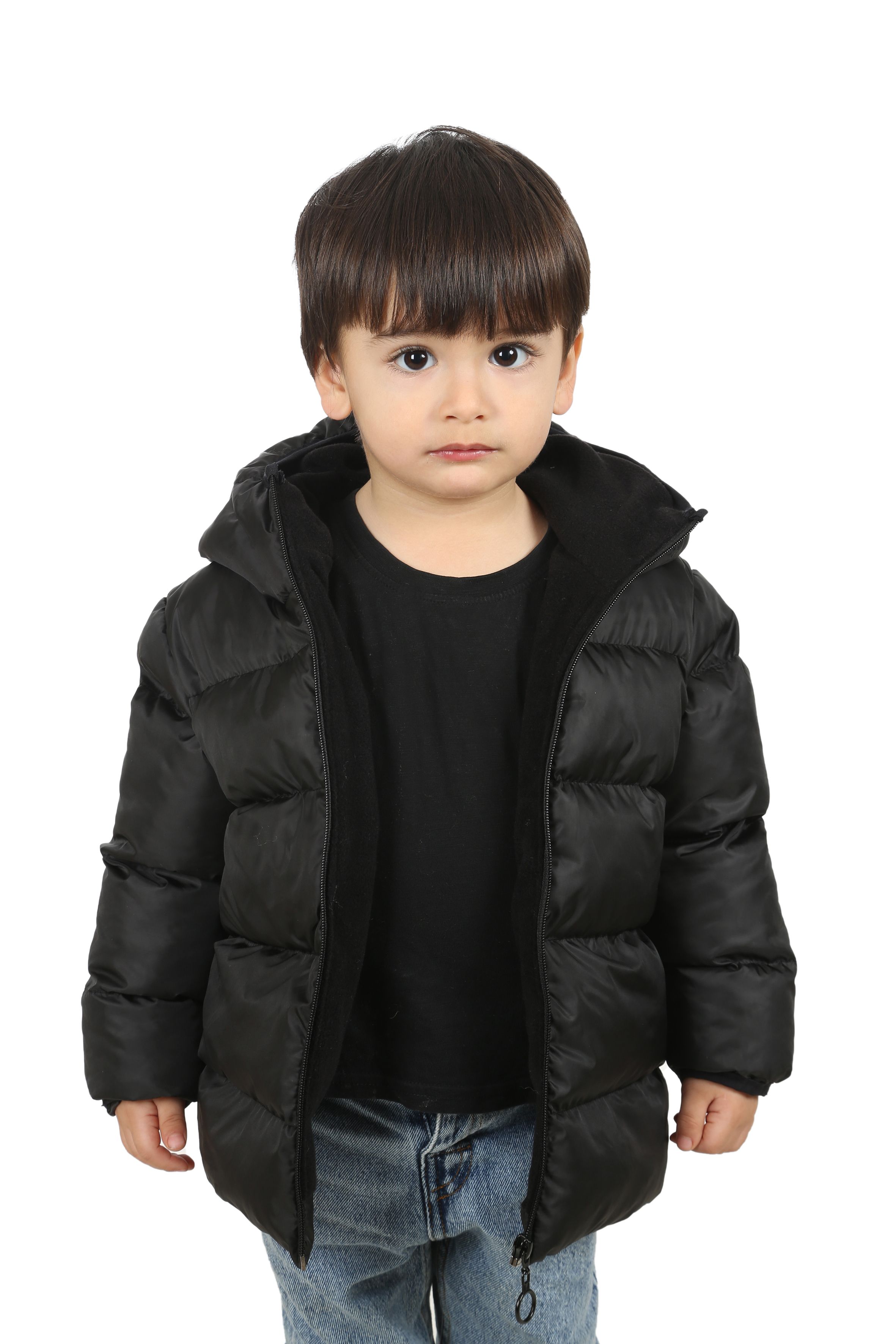 Kinder Winterjacke mit Kapuze - FS3 - Schwarz