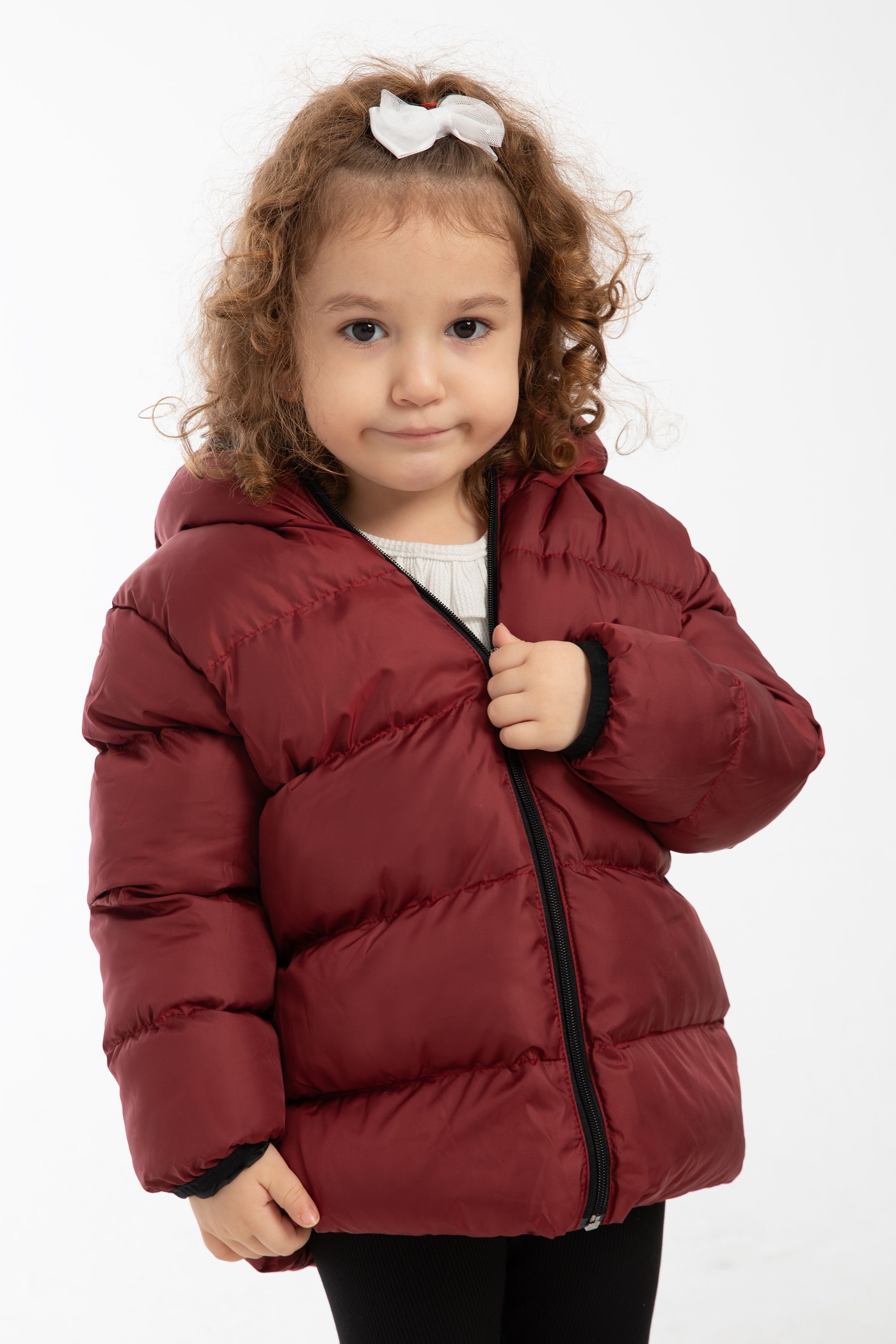 Mädchen Winterjacke mit Kapuze FS3 - Bordeauxrot