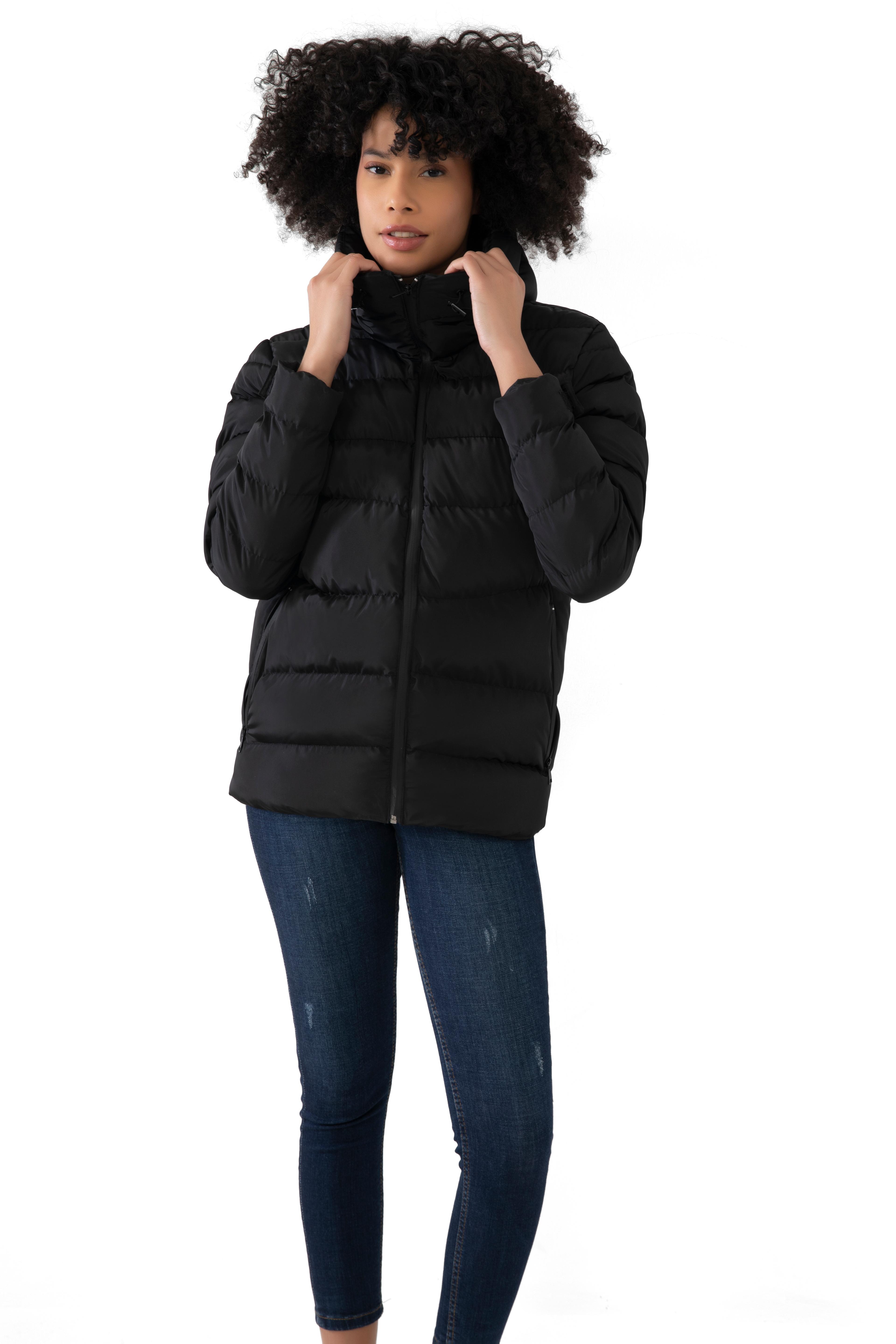 Damen Pufferjacke mit Kapuze - FM500 - Schwarz