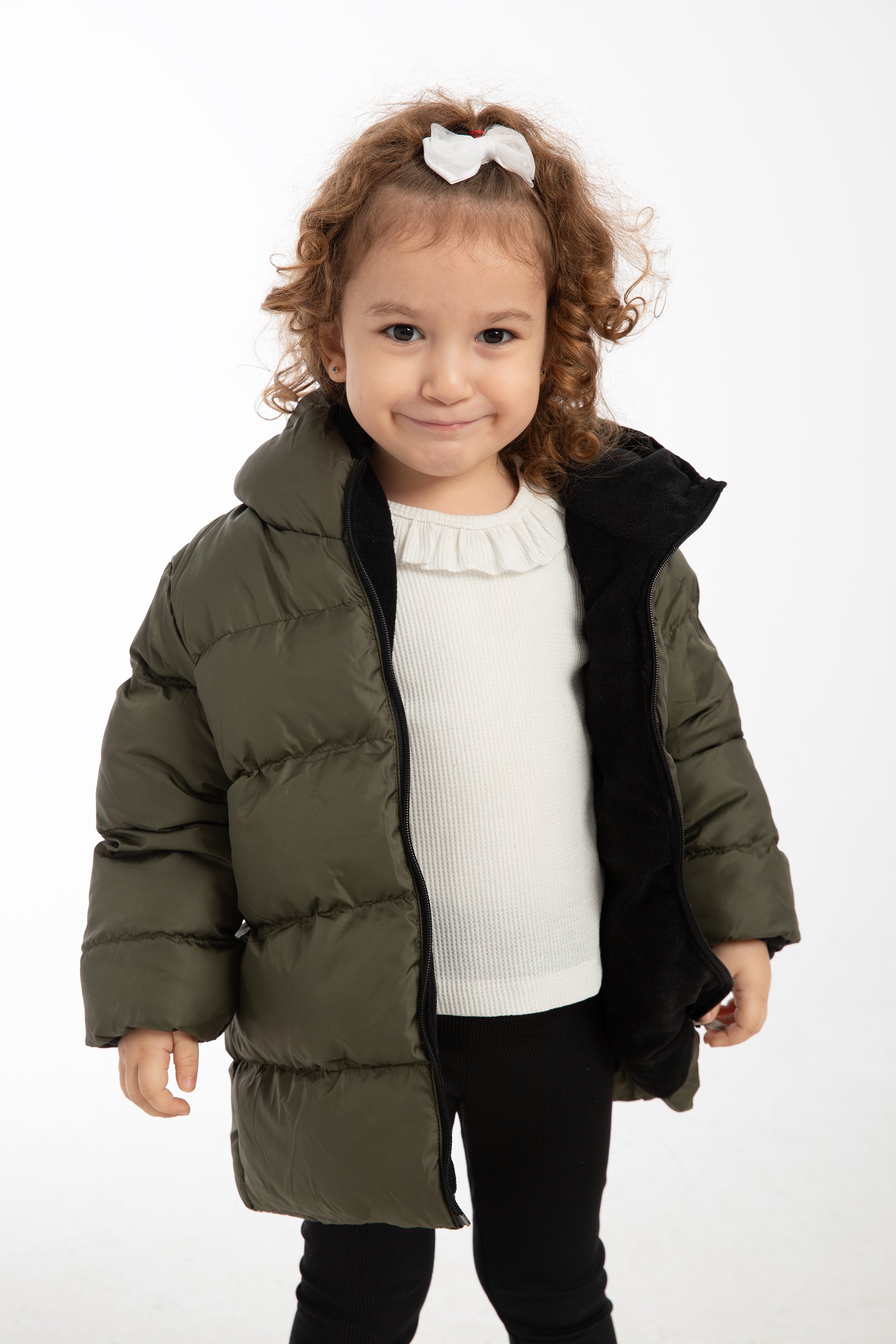 Mädchen Winterjacke mit Kapuze FS3 - Khaki