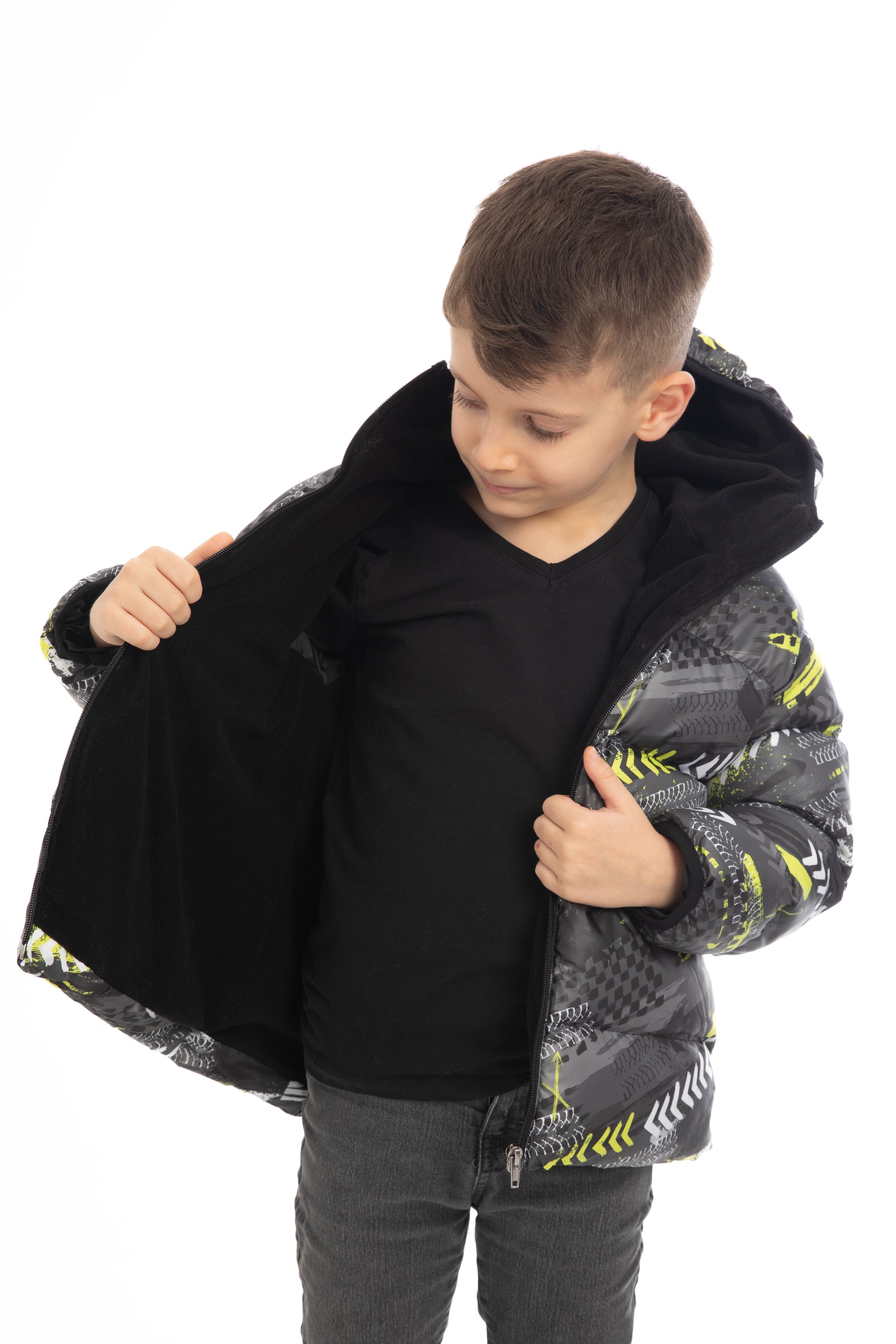 Kinder Winterjacke Grau Gelb