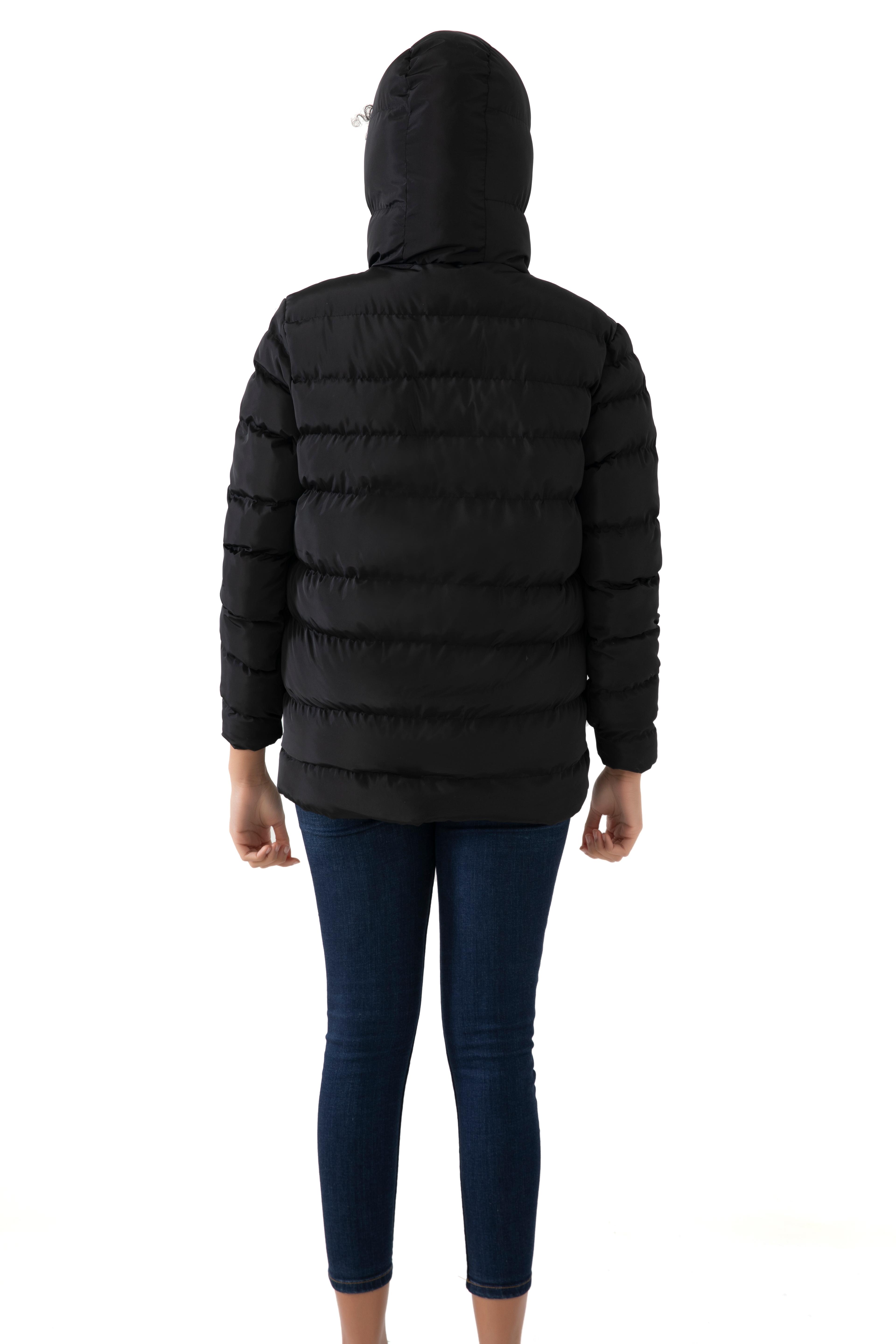 Damen Pufferjacke mit Kapuze - FM500 - Schwarz