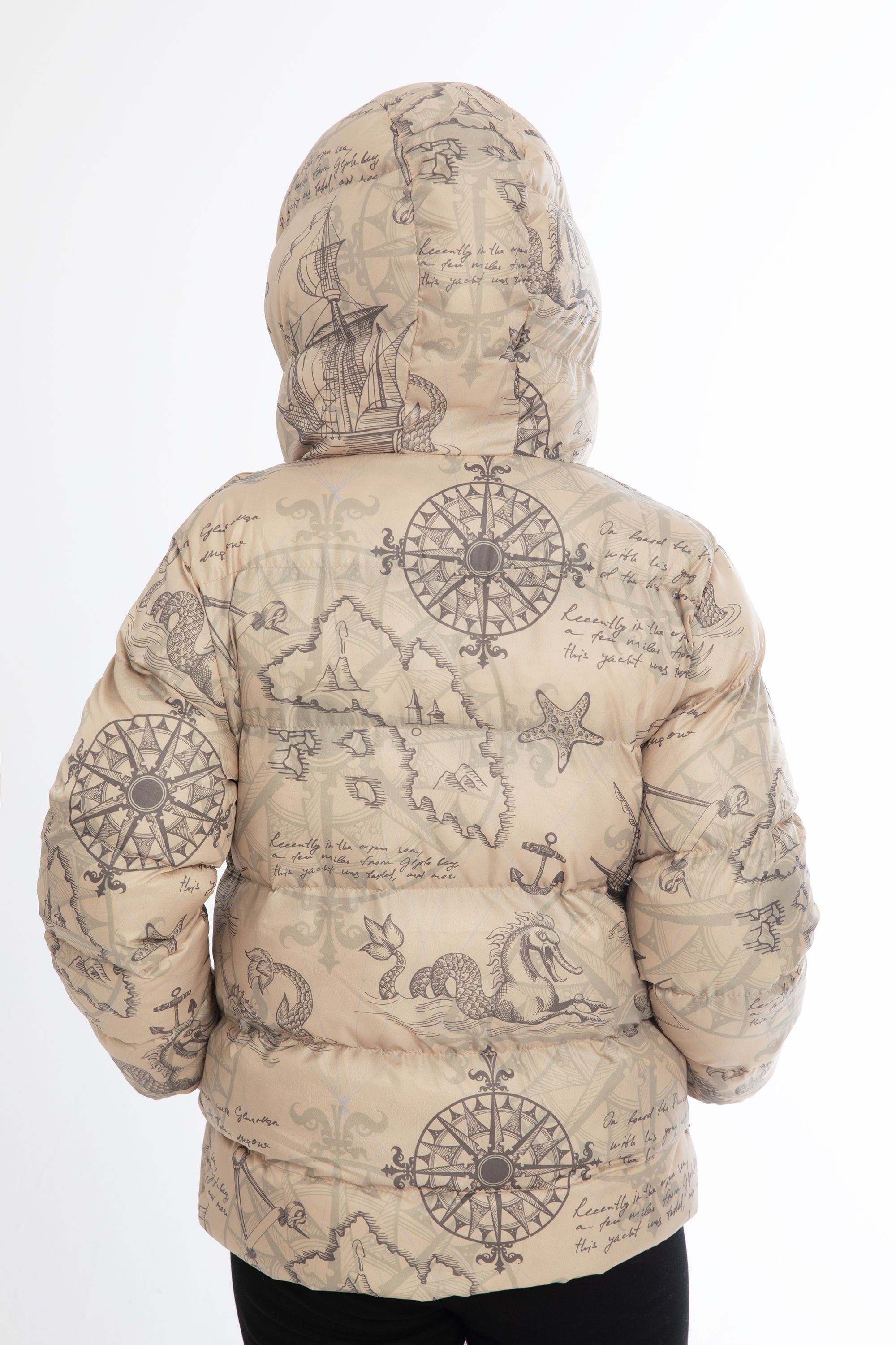 Mädchen Winterjacke mit Kompass- und Schiff-Motiven