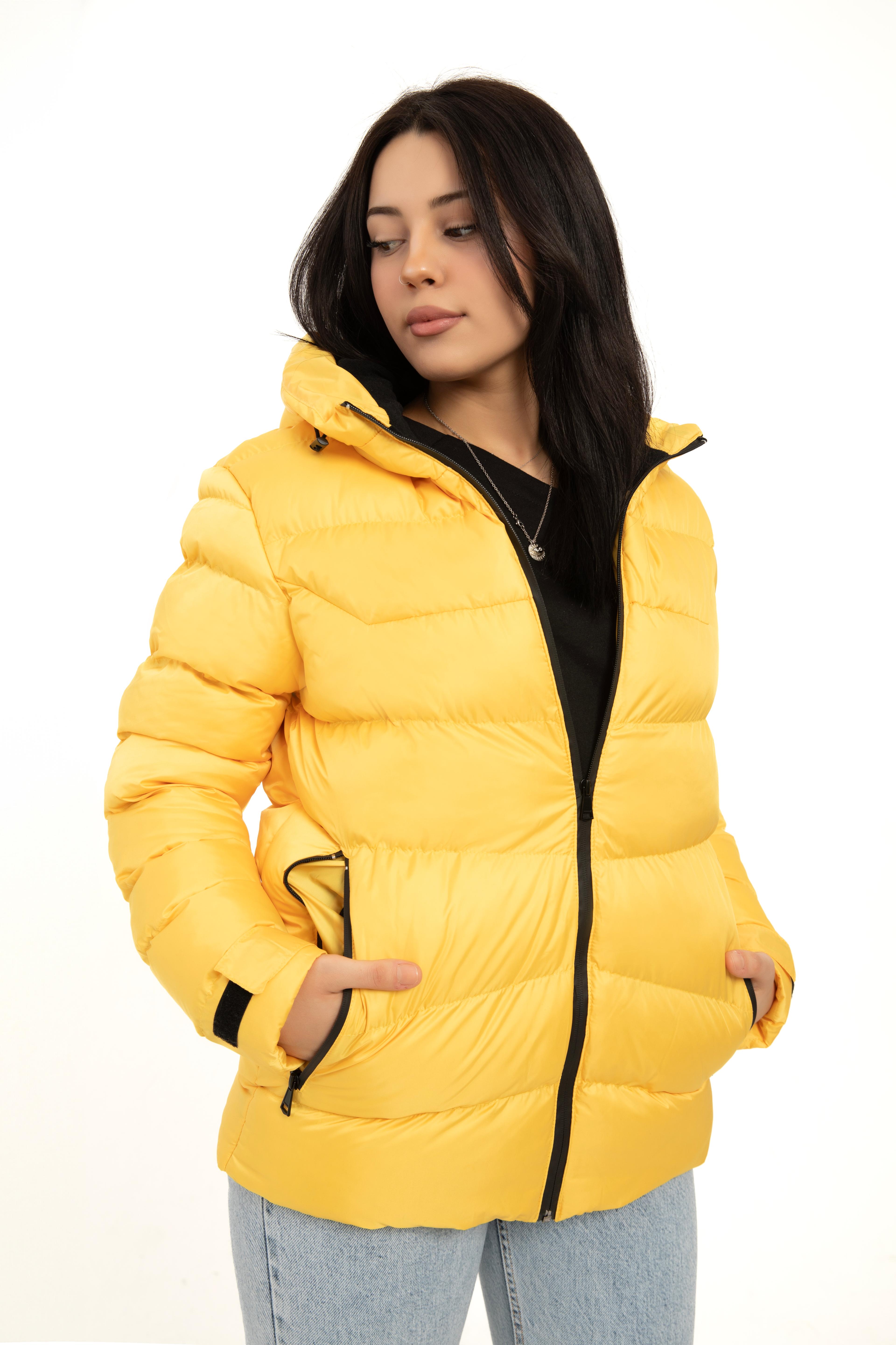 Damen Pufferjacke mit Kapuze - FM500 - Gelb