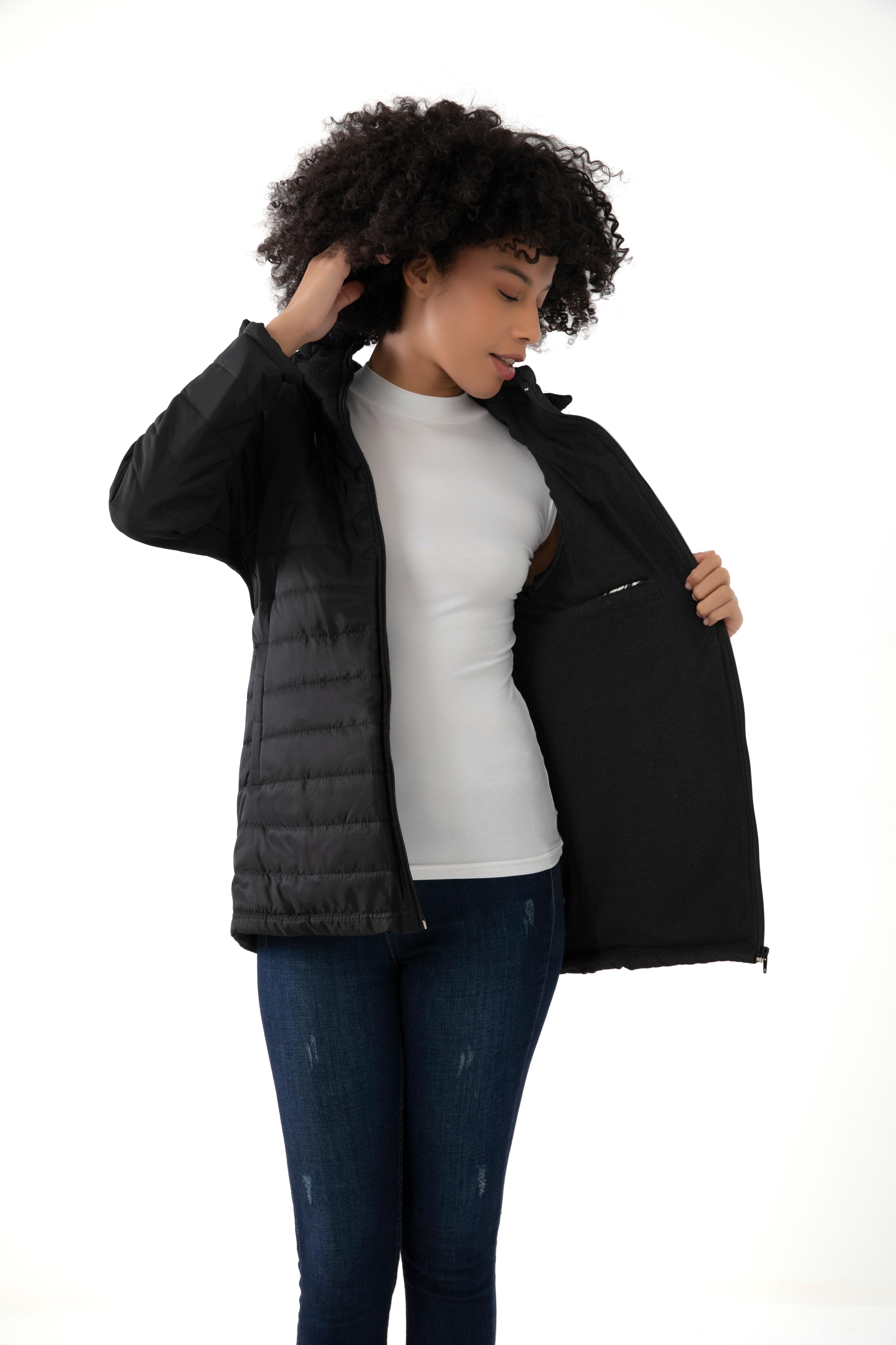 Damen Pufferjacke mit Kapuze - FM500 - Schwarz