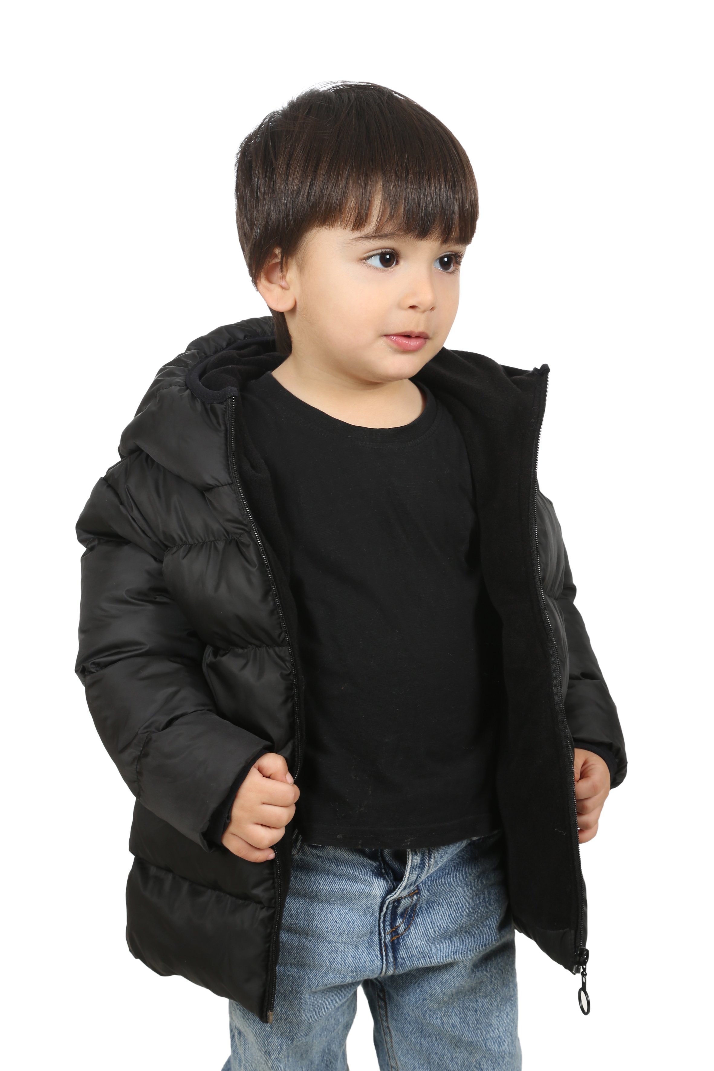 Kinder Winterjacke mit Kapuze - FS3 - Schwarz