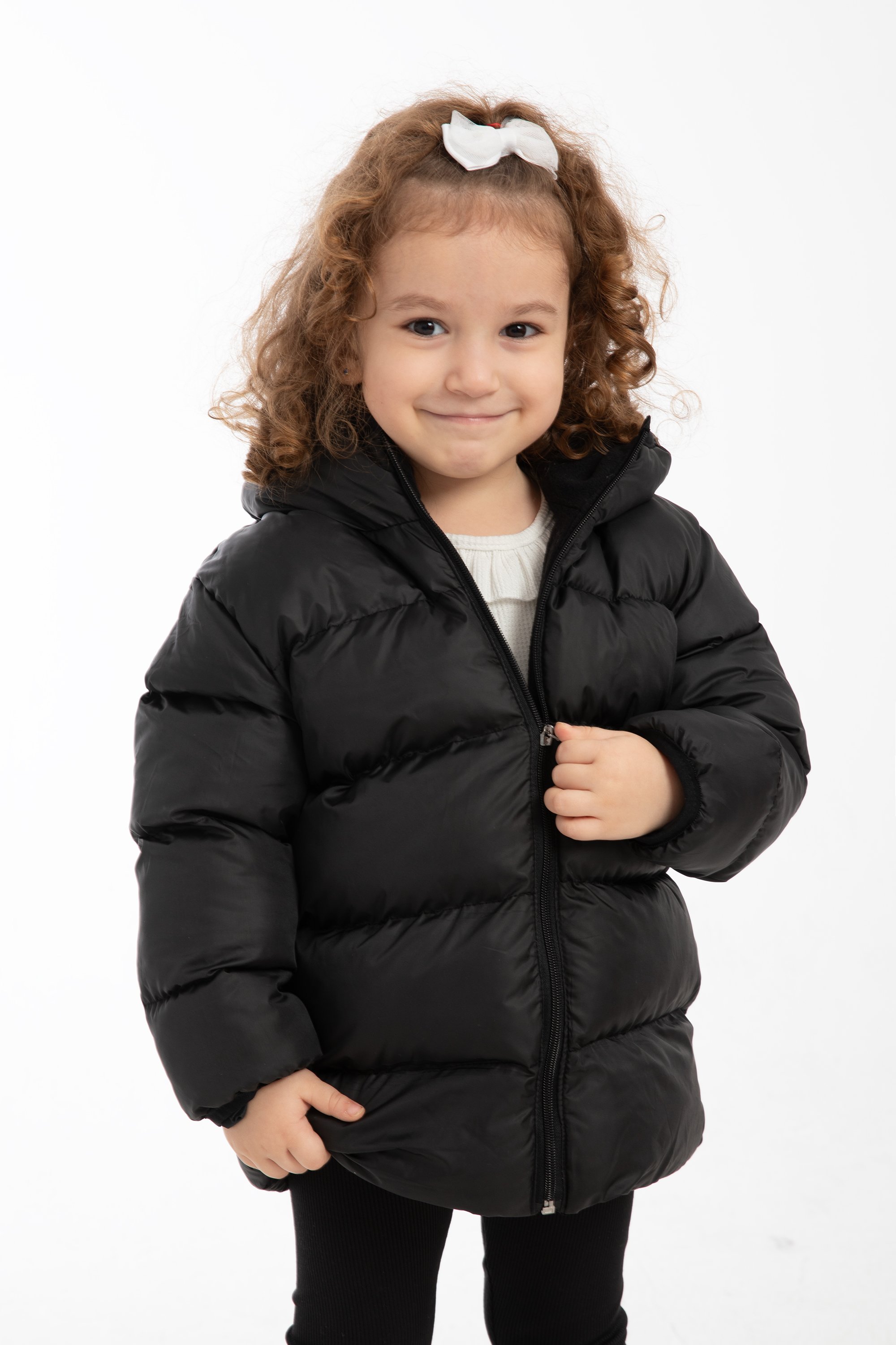 Mädchen Winterjacke mit Kapuze FS3 - Schwarz