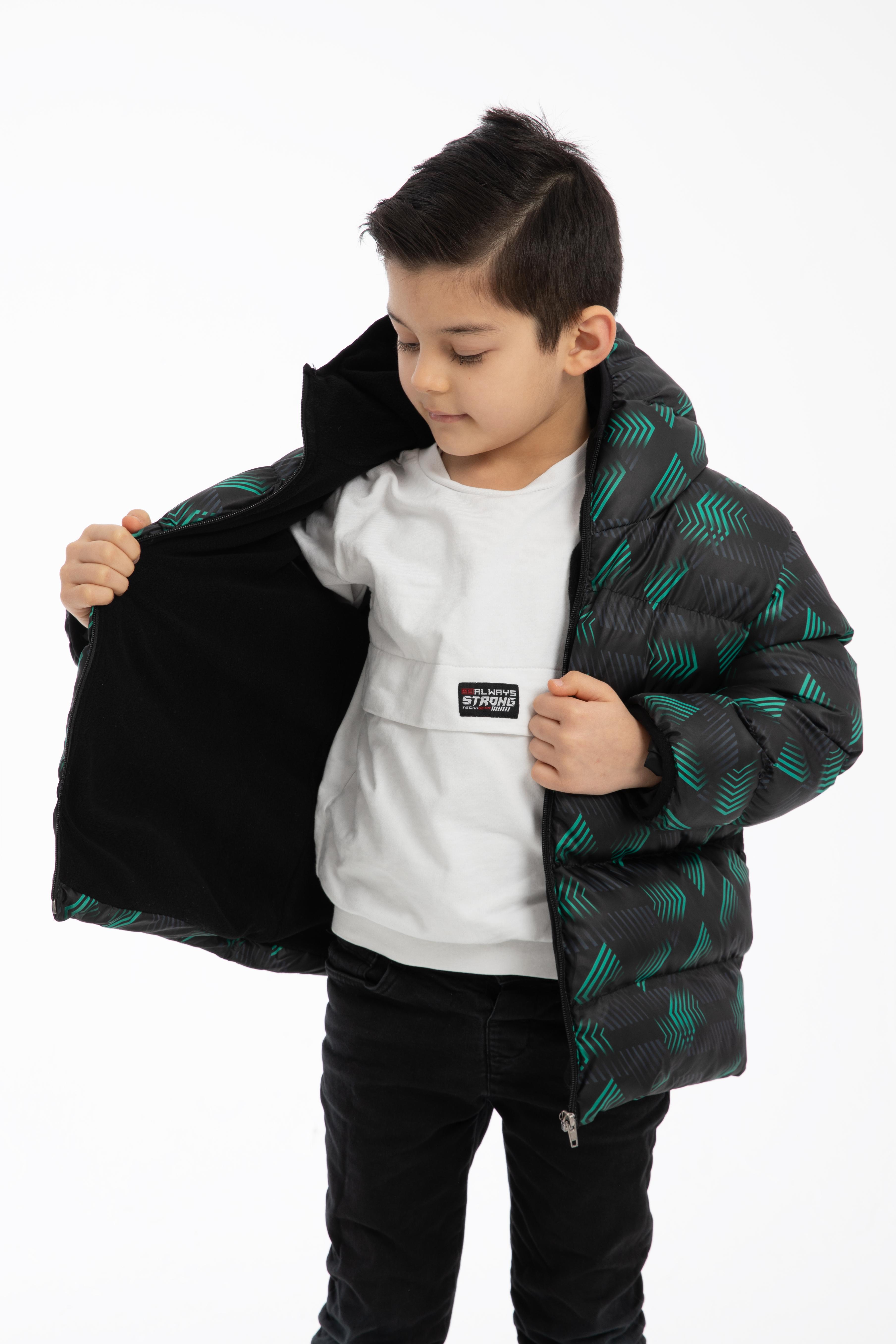 Kinder Winterjacke Schwarz Grün