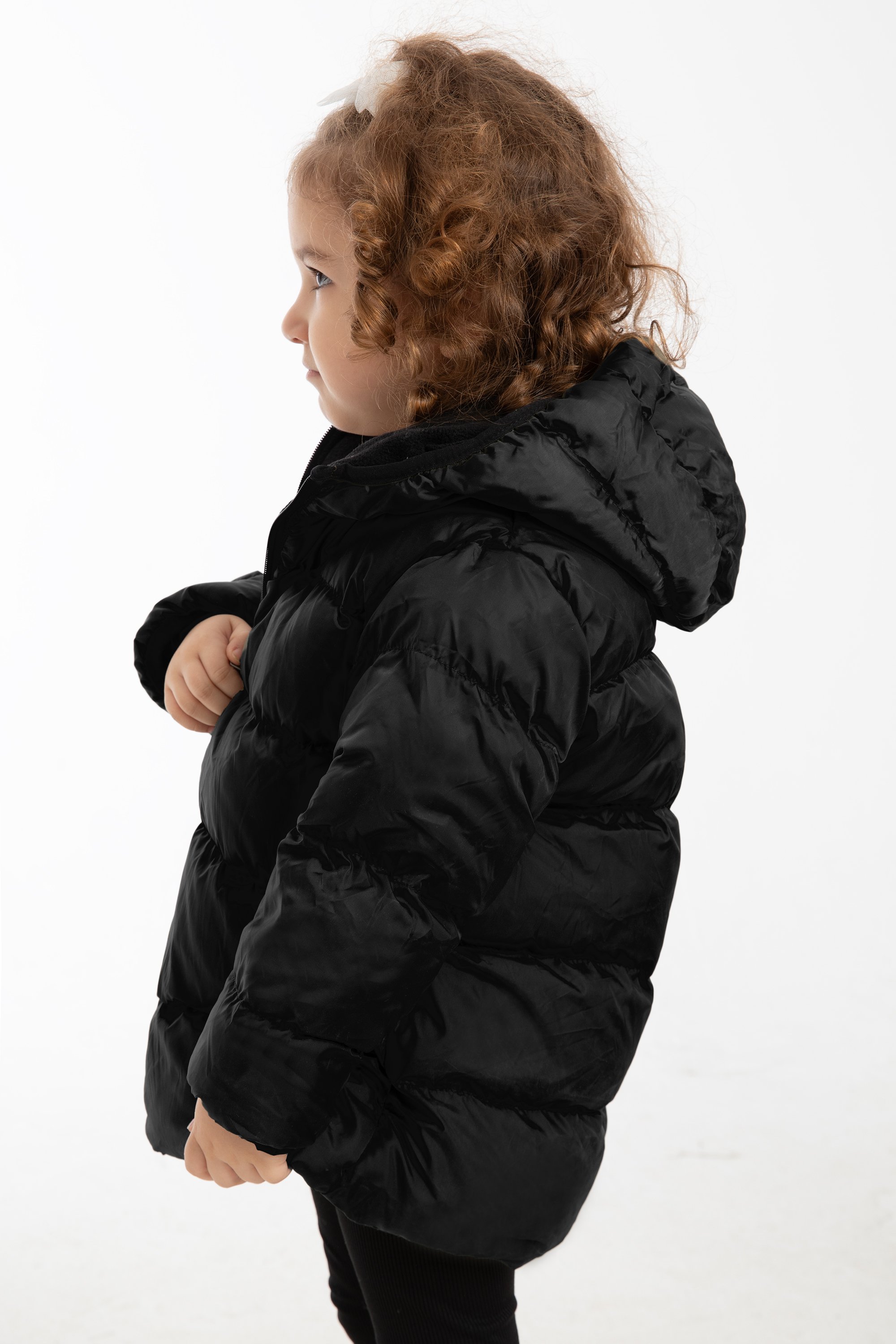 Mädchen Winterjacke mit Kapuze FS3 - Schwarz