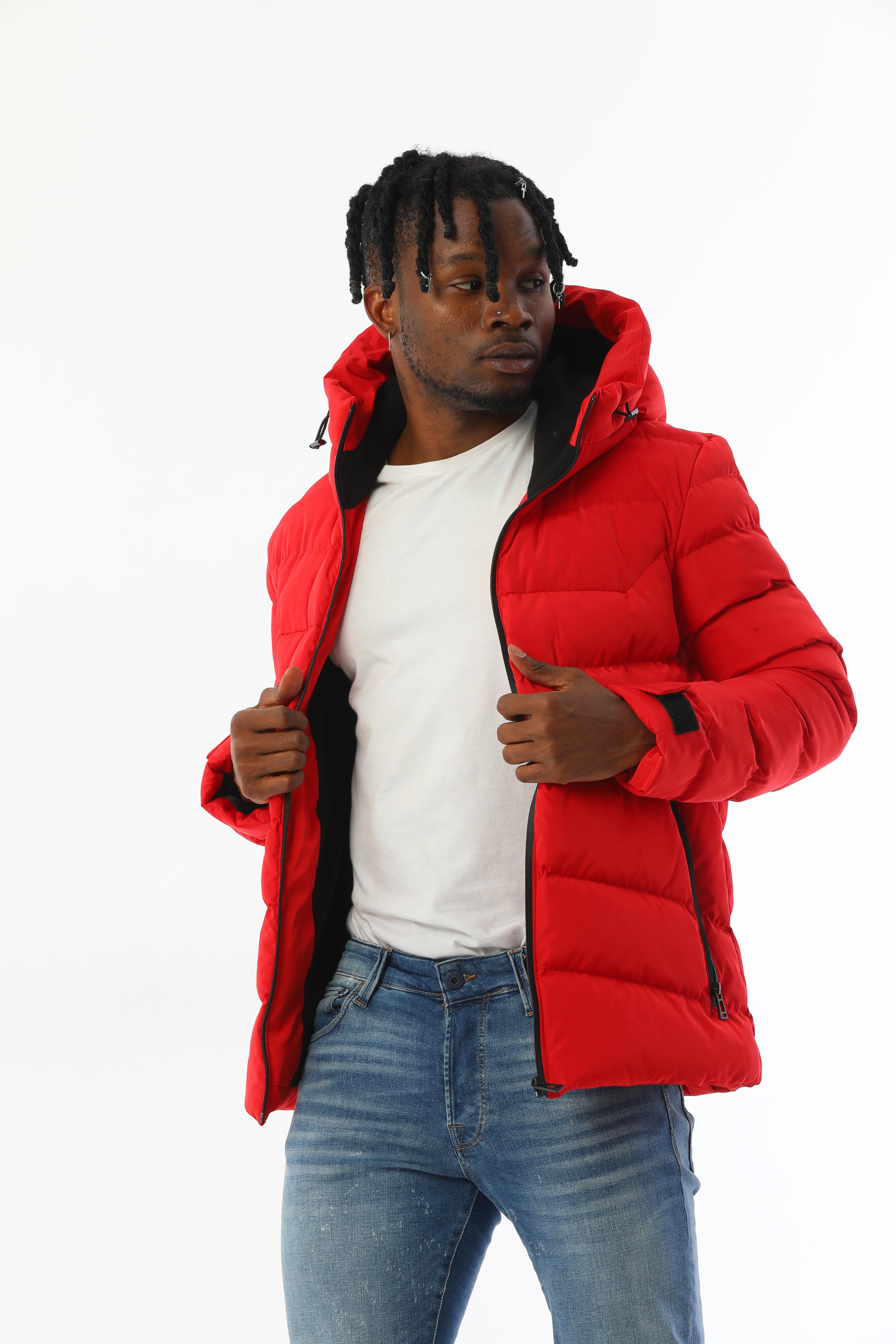 Herren Pufferjacke mit Kapuze - FM500 - Rot