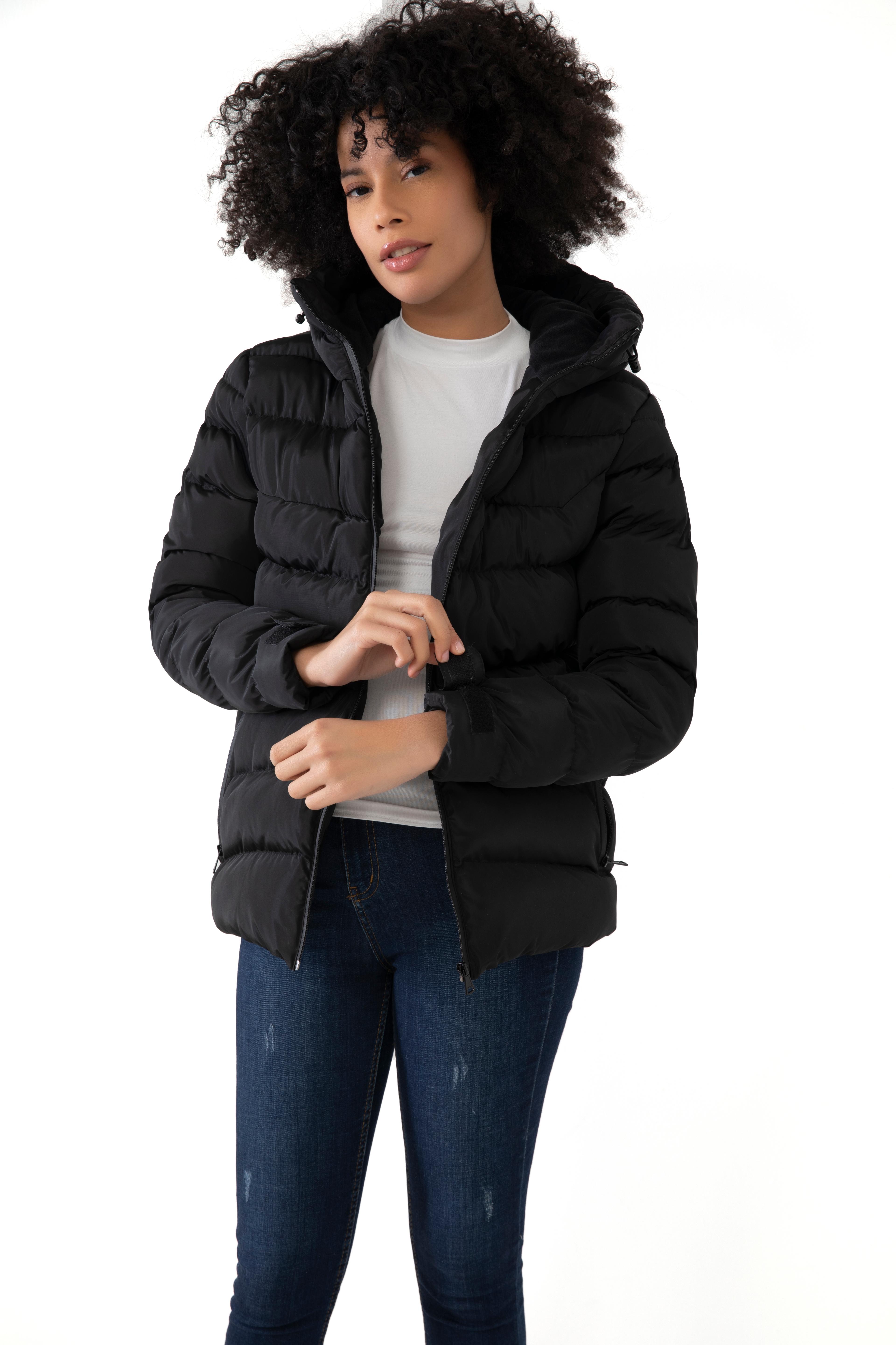 Damen Pufferjacke mit Kapuze - FM500 - Schwarz