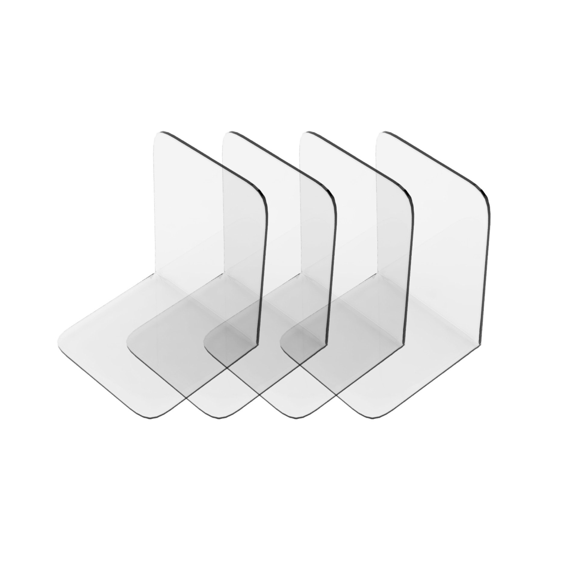 Semper Plastic Acryl Buchstützen Set mit rutschfesten Silikonpads - Dekorative Buchstütze aus transparentem und bruchsicherem Acryl - Unsichtbare Regal Buchhalter für Bücher, Lexika und DVDs
