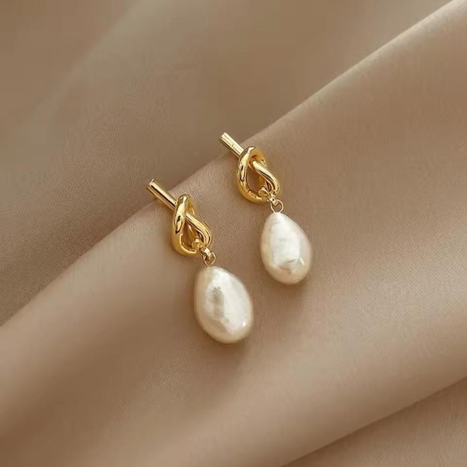 1 Pair Knotted Faux Pearl Dangling Earrings, Vintage and Elegant Knot Shaped