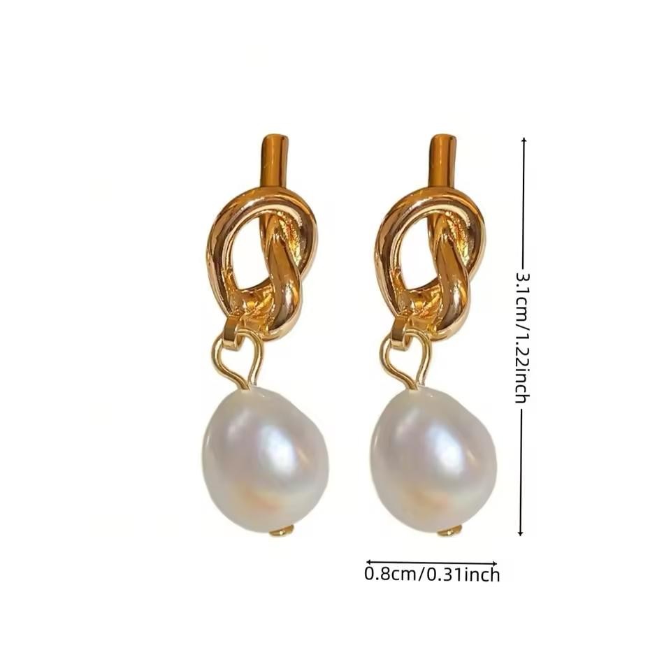 1 Pair Knotted Faux Pearl Dangling Earrings, Vintage and Elegant Knot Shaped