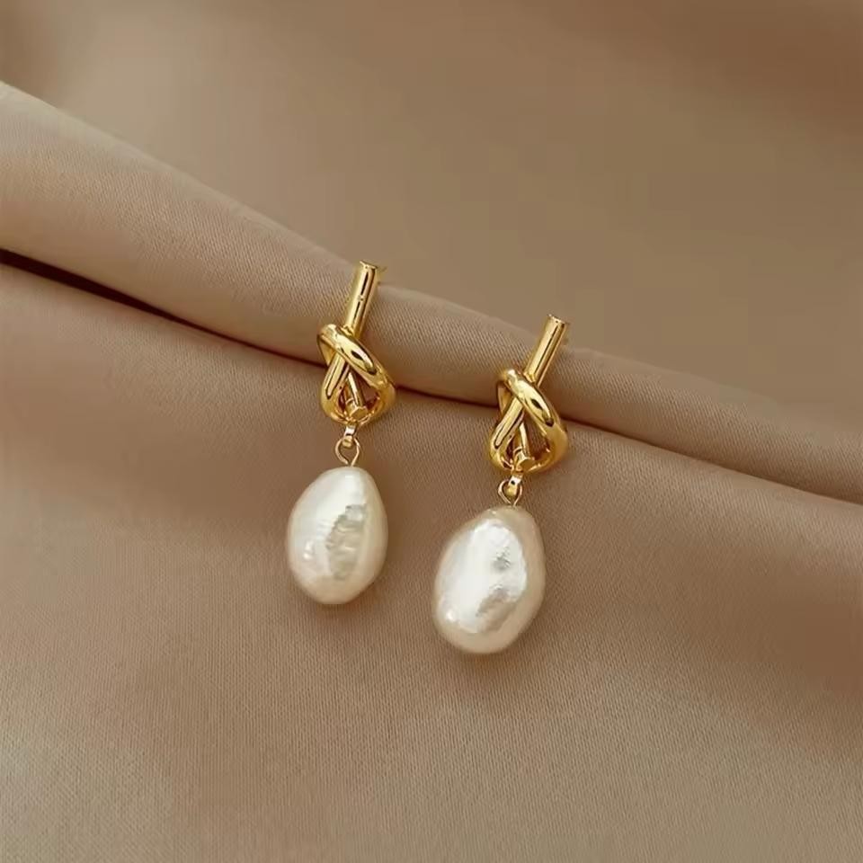 1 Pair Knotted Faux Pearl Dangling Earrings, Vintage and Elegant Knot Shaped