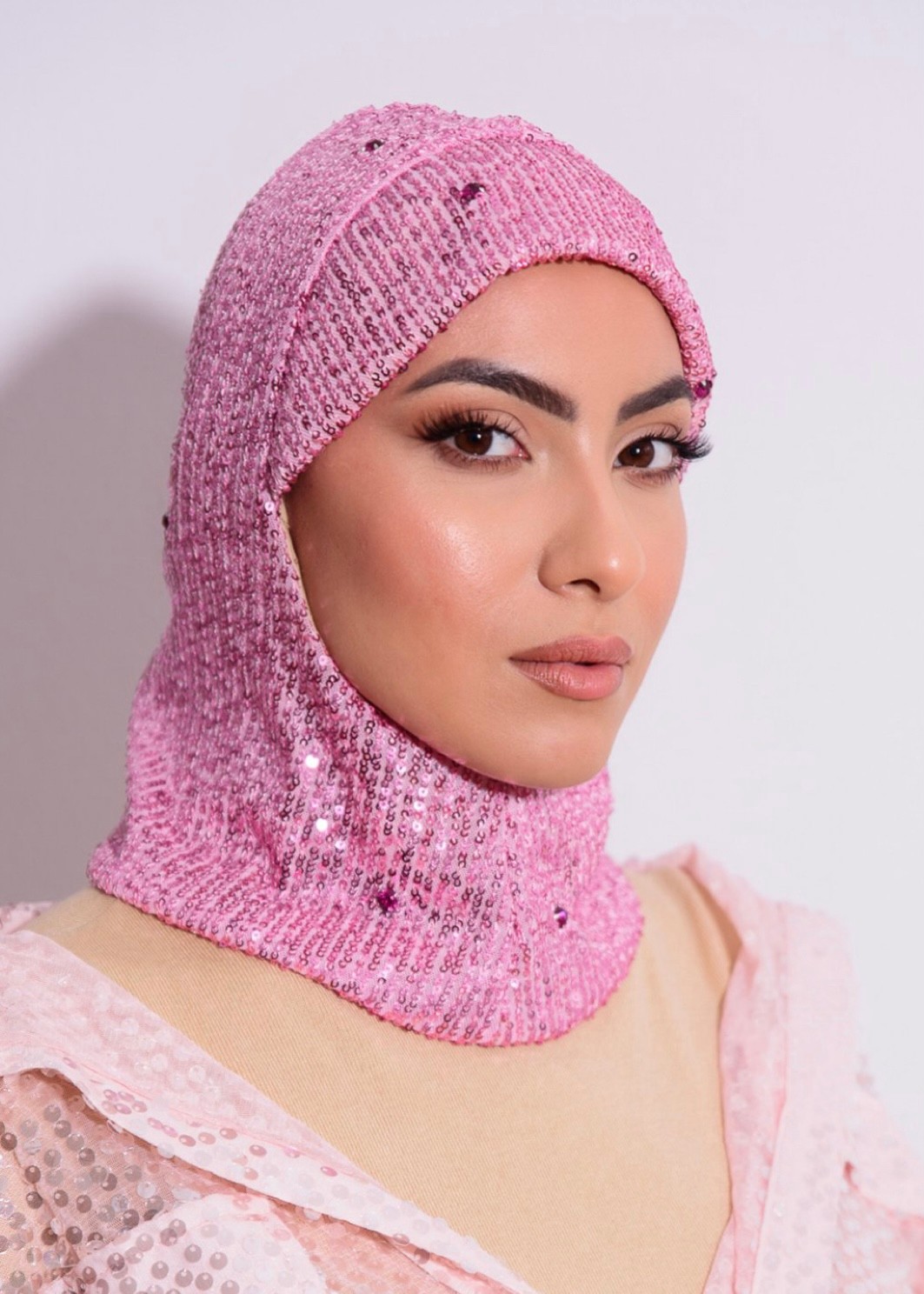 Pink sequin hood 