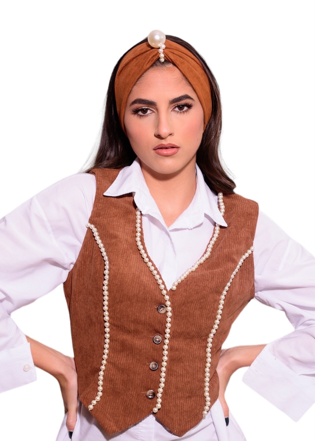 Corduroy corset top with pearls 
