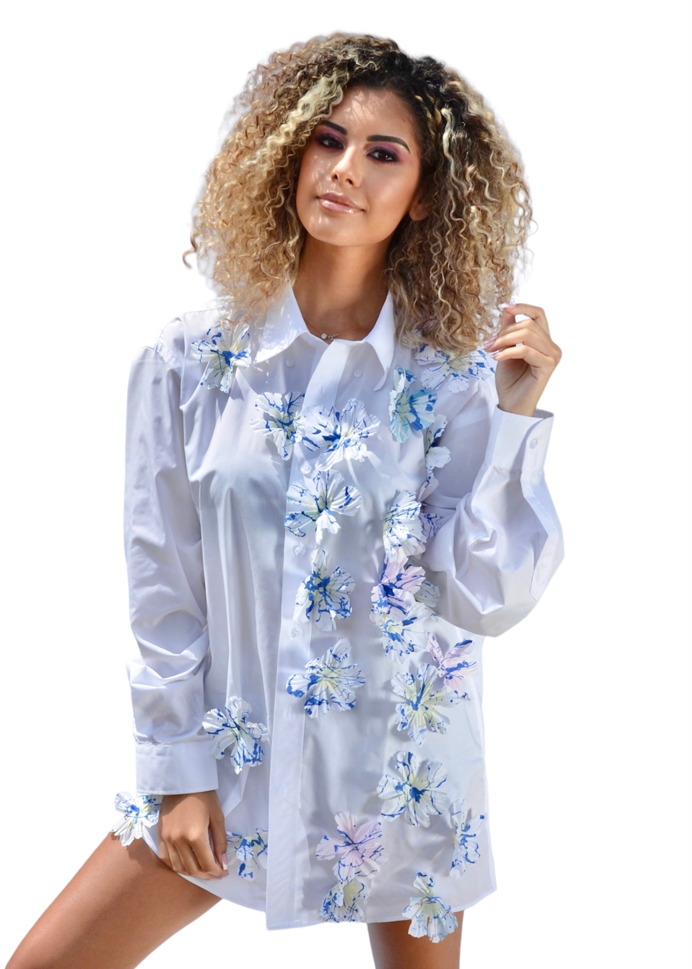 White shirt with flowers painted 