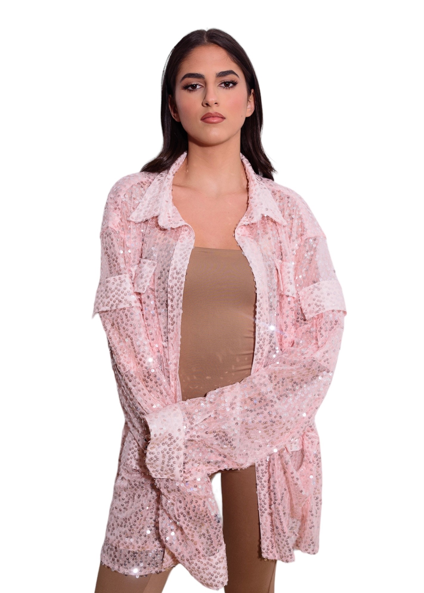 Transparent pink sequin shirt 