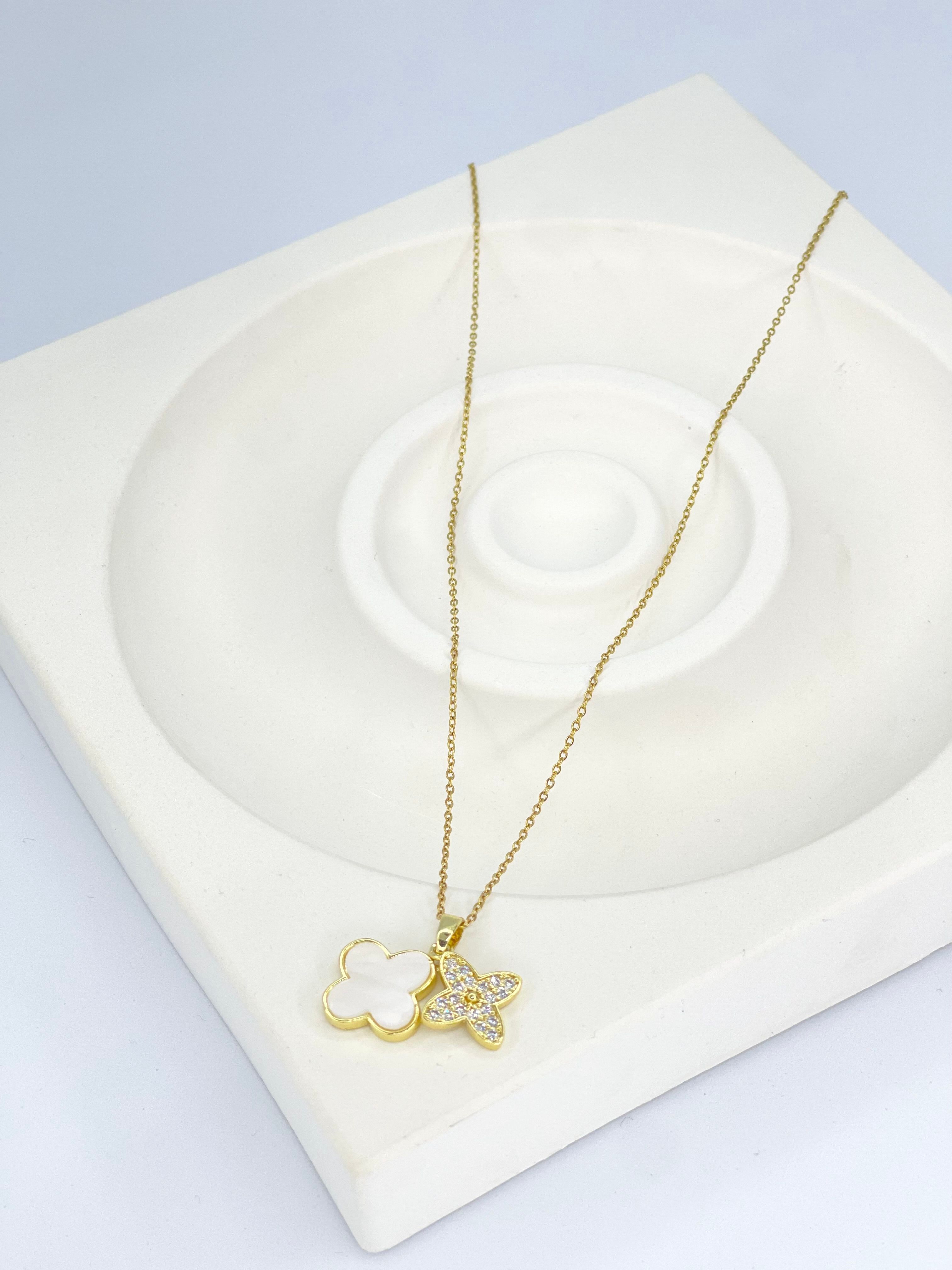 Goldene Doppel Kleeblatt Halsekette
