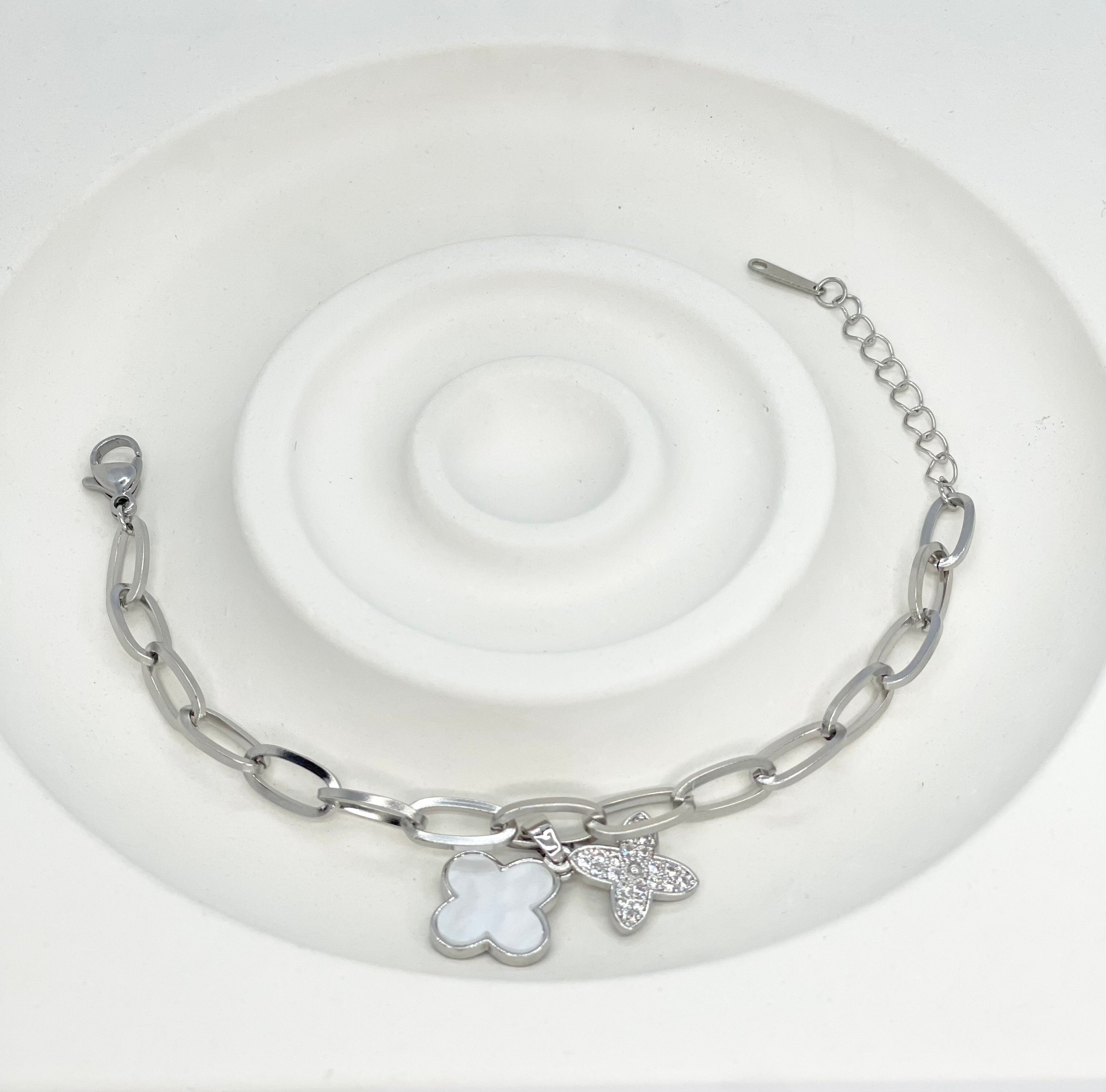 Aurora - Doppeltes Kleeblatt-Armband in Silber