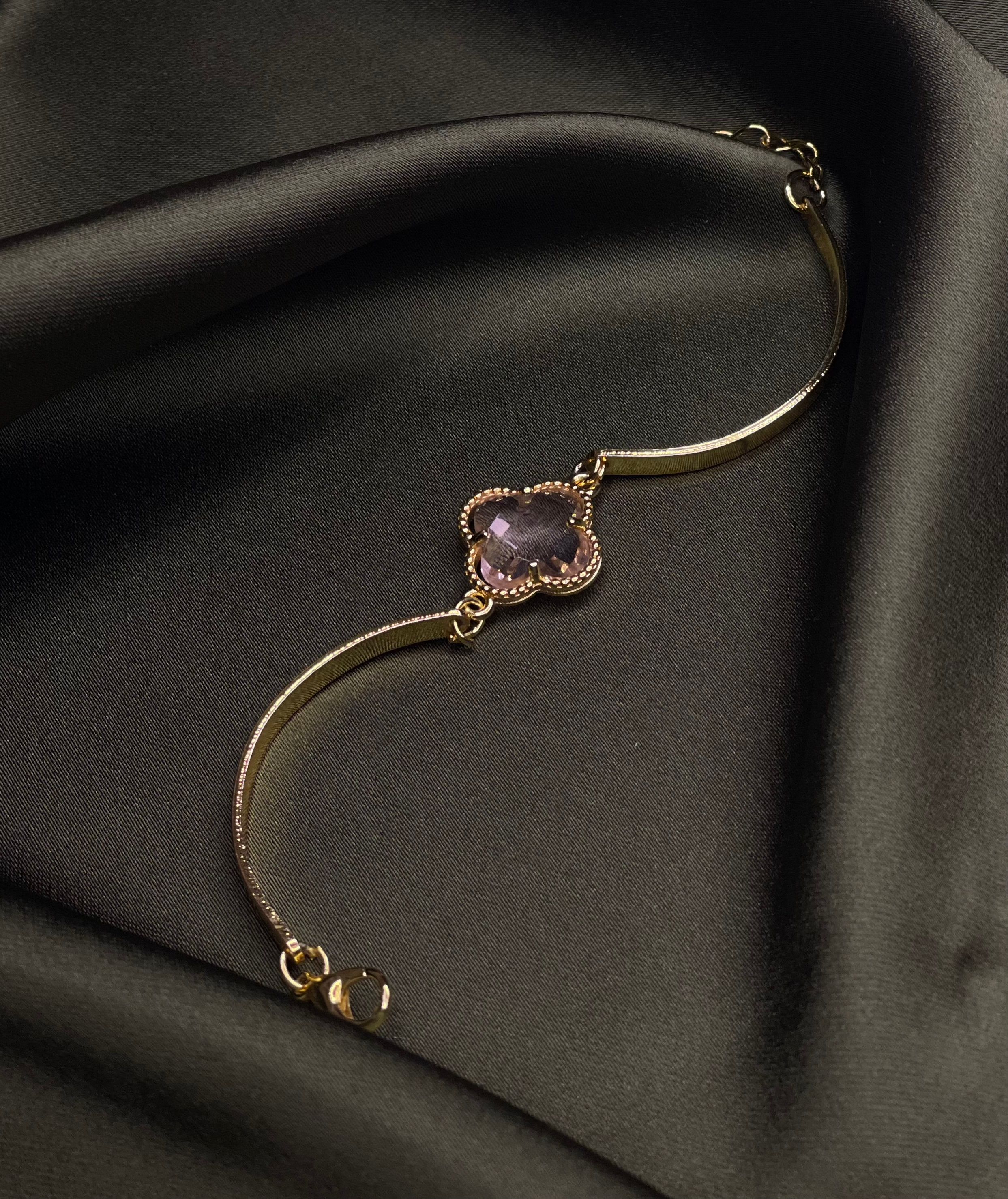 Rosa - Goldenes Armband Mit Rosa Kleeblatt