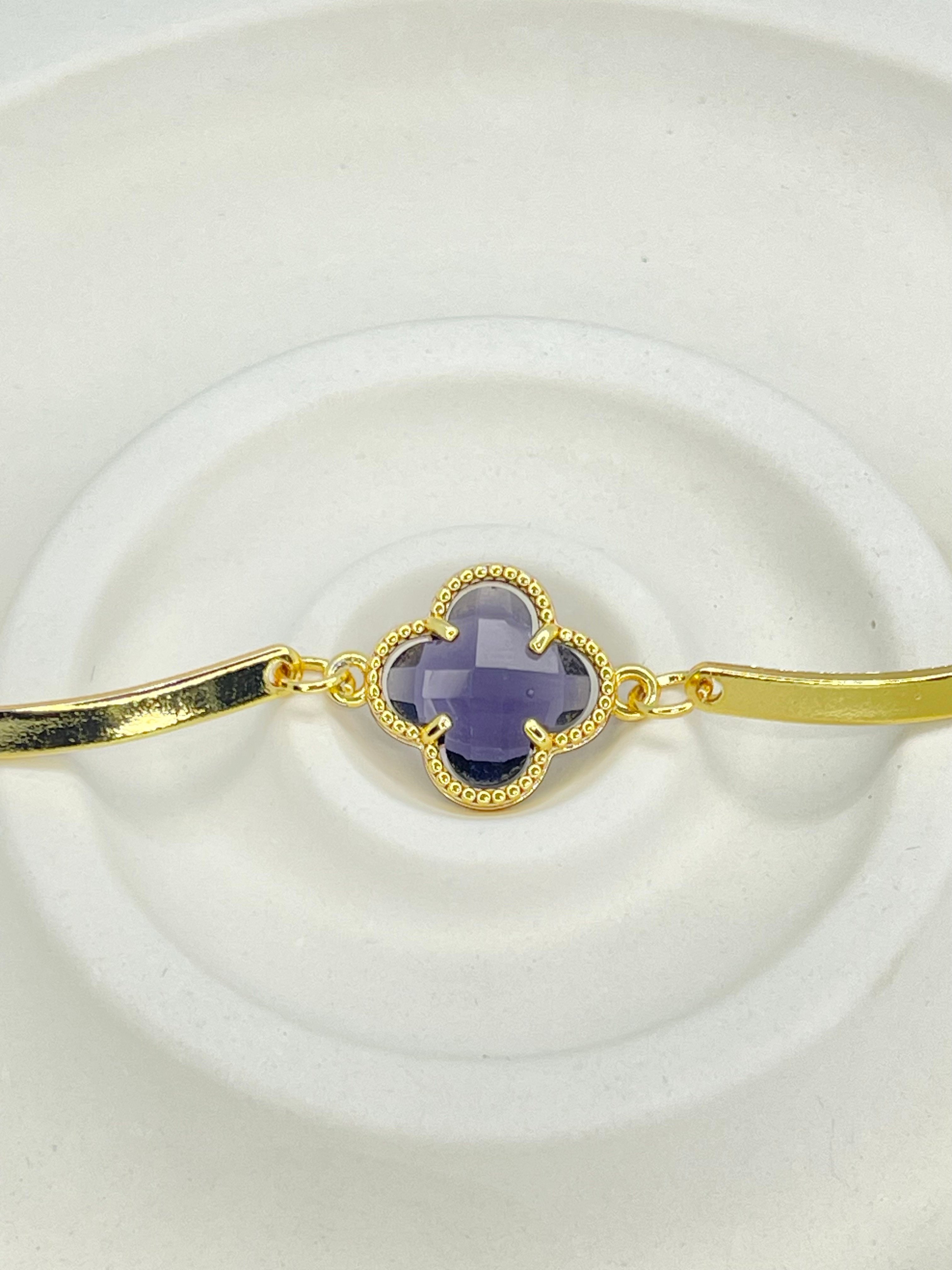 Lila - Goldenes Armband Mit Lila Kleeblatt
