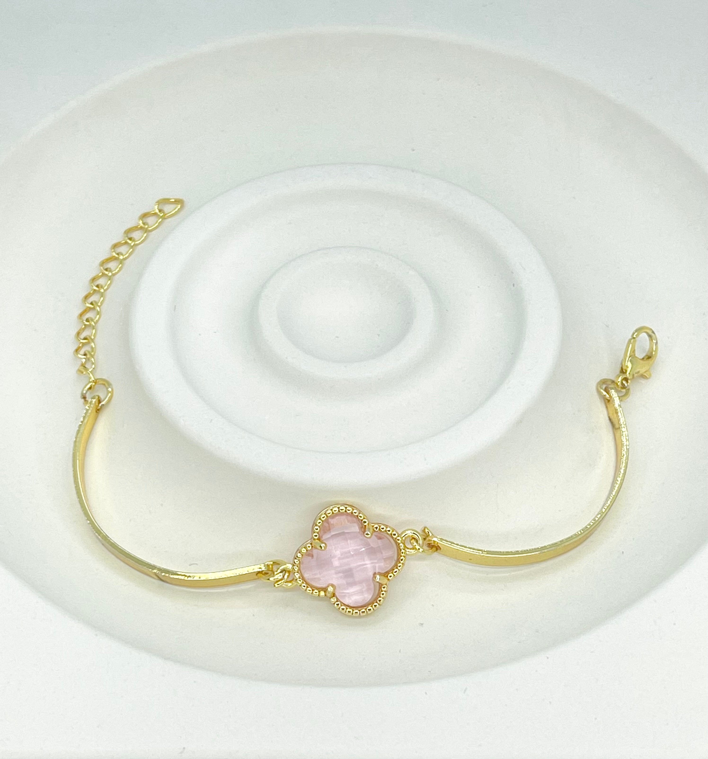 Rosa - Goldenes Armband Mit Rosa Kleeblatt