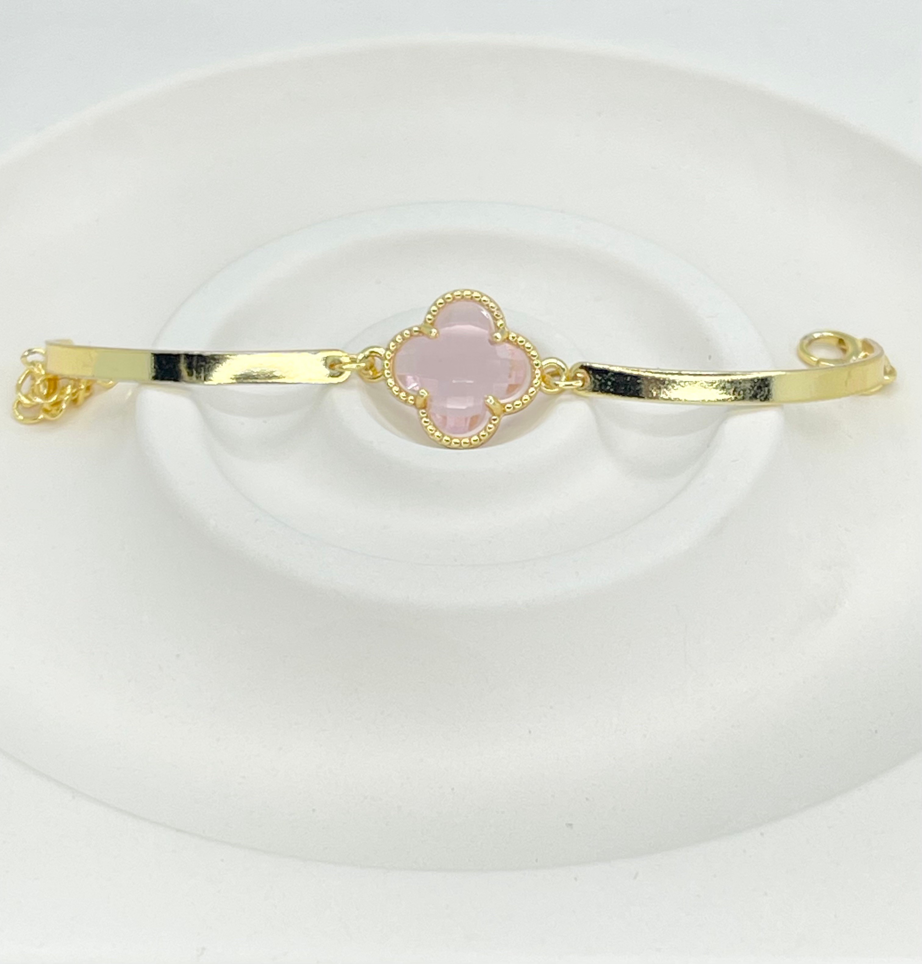 Rosa - Goldenes Armband Mit Rosa Kleeblatt