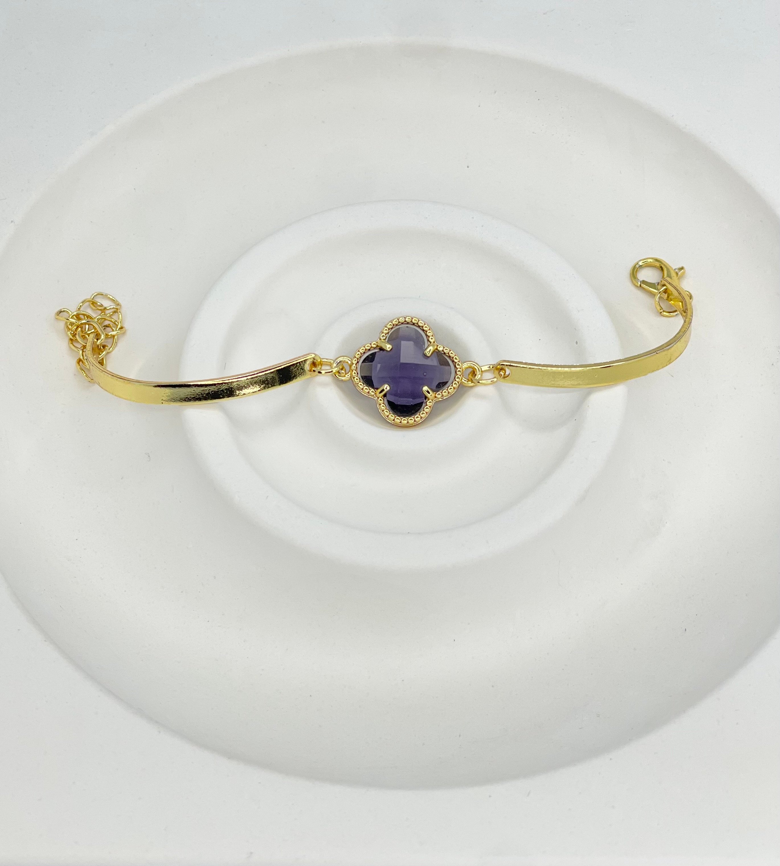Lila - Goldenes Armband Mit Lila Kleeblatt