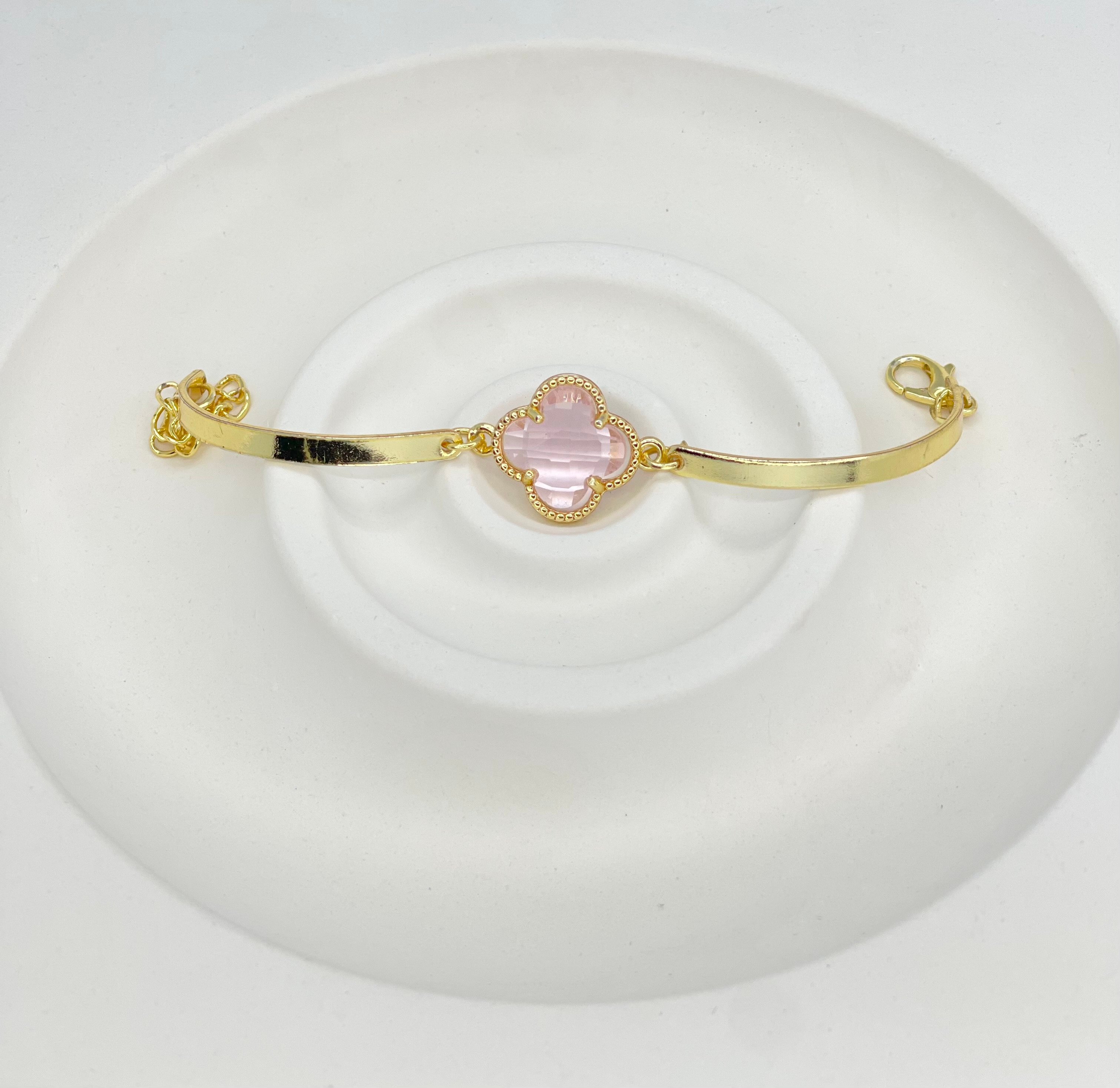 Rosa - Goldenes Armband Mit Rosa Kleeblatt