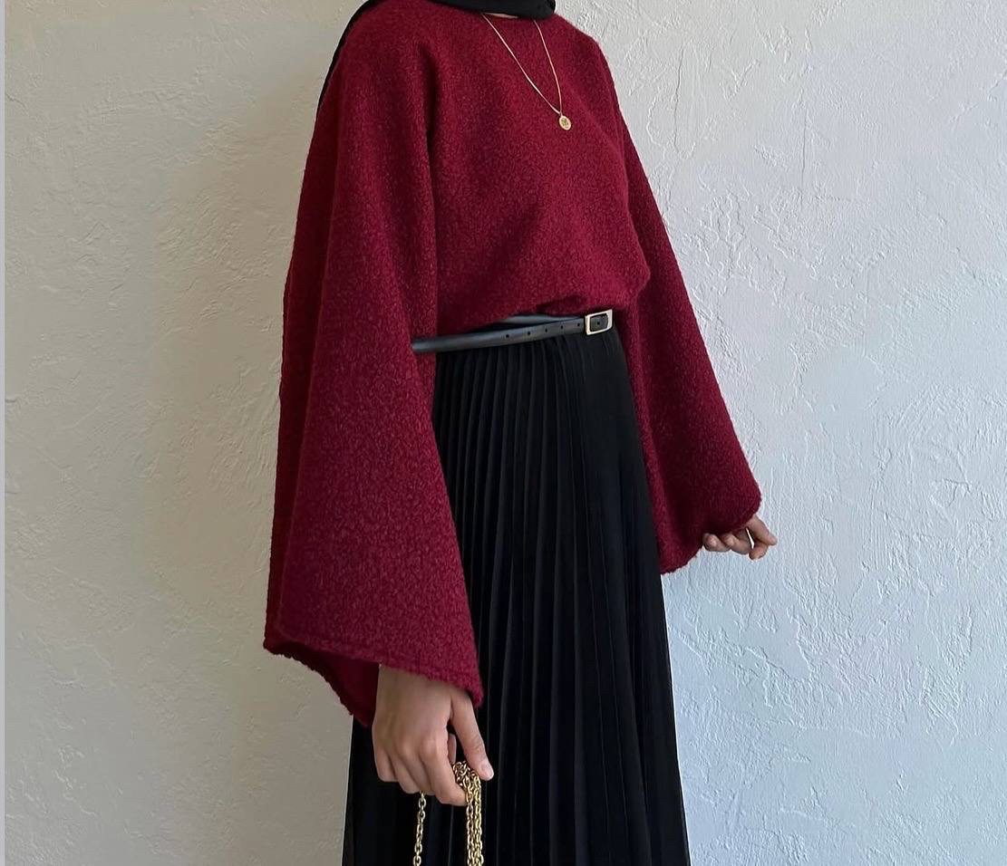 Rote Bouclé - Bluse