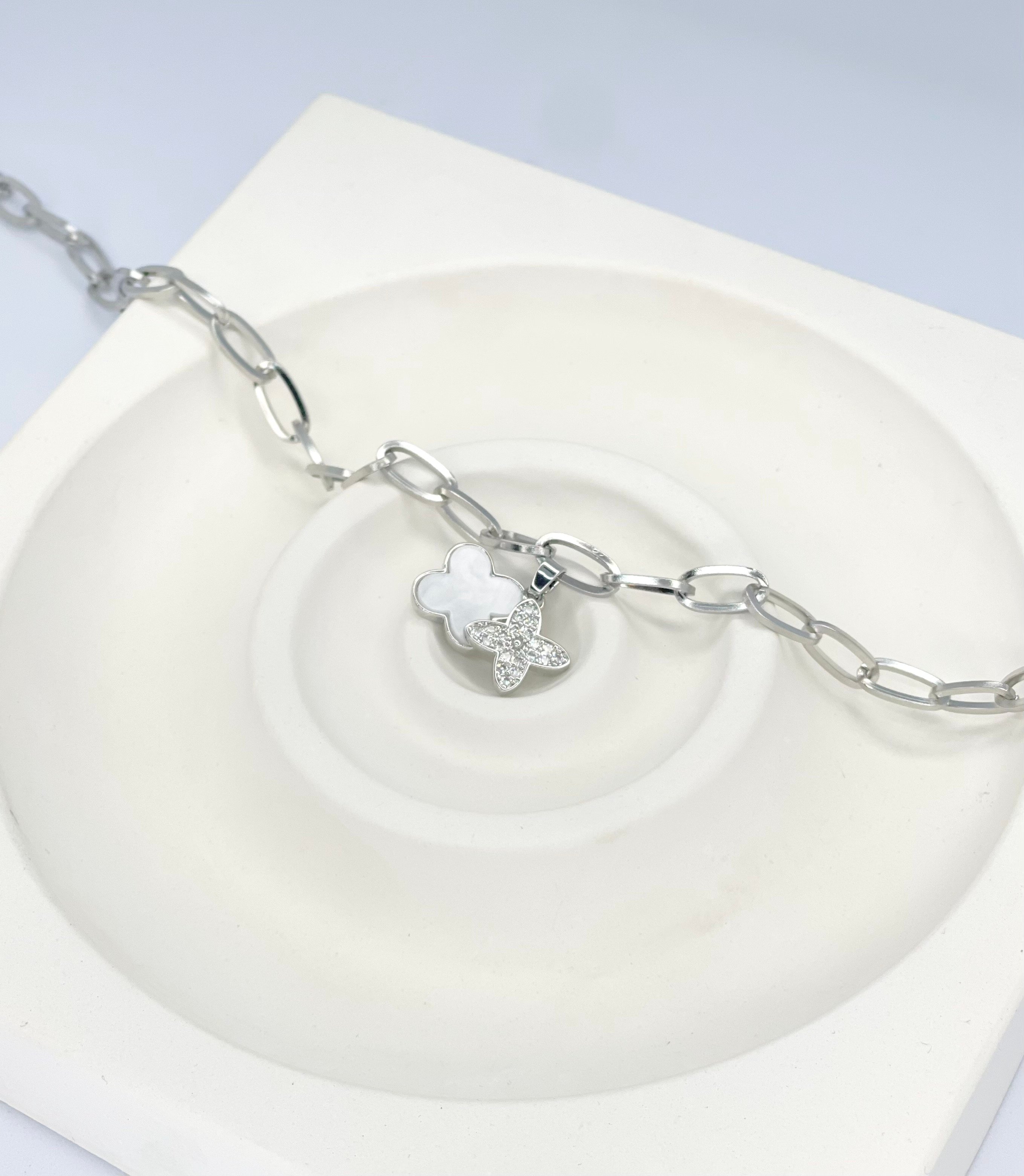 Silberne Doppel Kleeblatt Halsekette