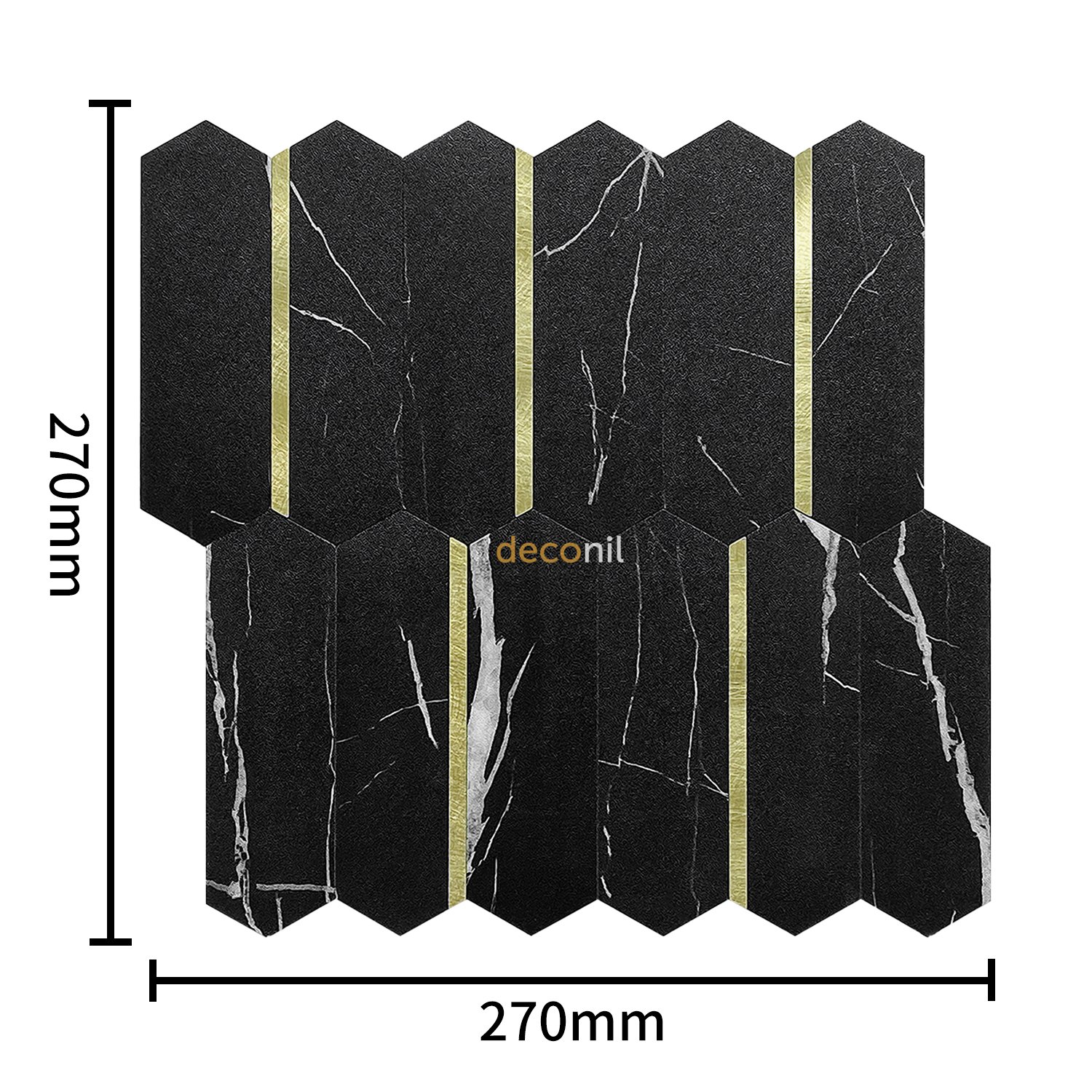Selbstklebende Mosaikfliese Schwarz Gold 27*27 cm (10 Stück)