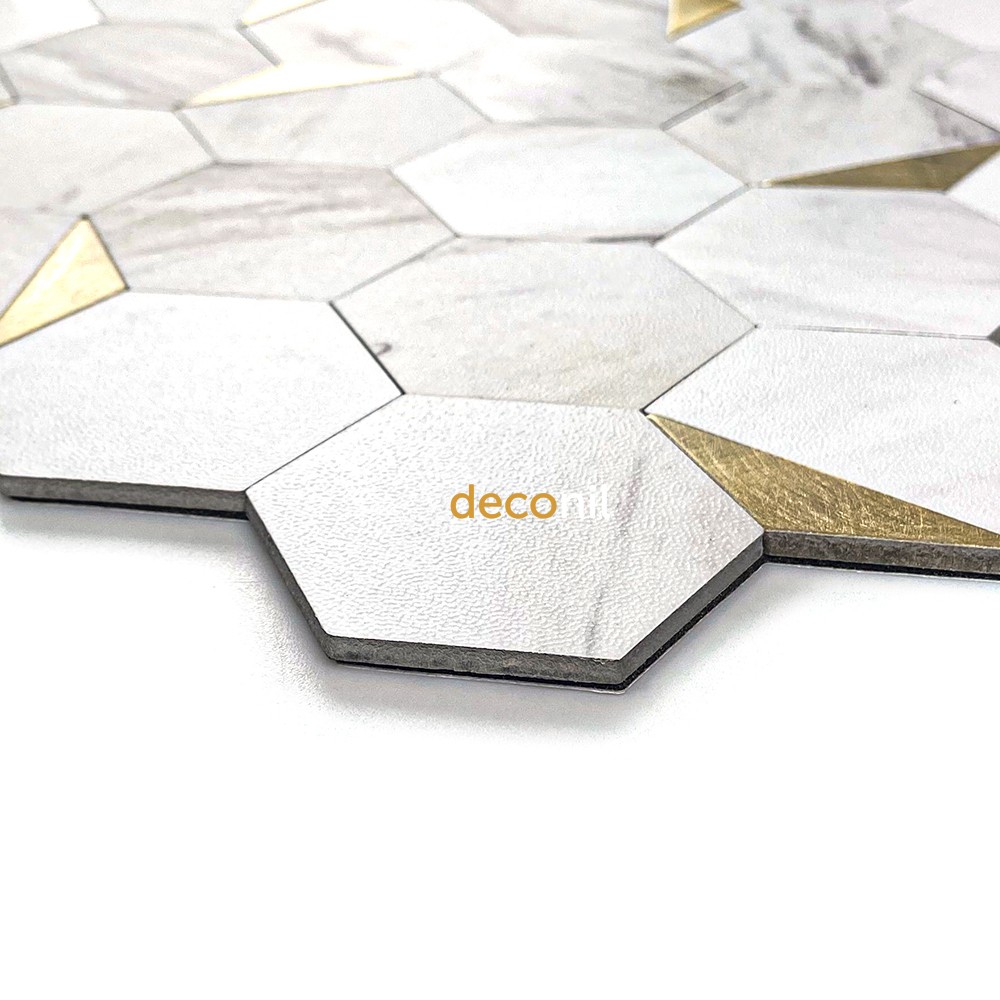 Selbstklebende Mosaikfliese Hexagon Weiß Gold 29*28 cm (10 Stück)