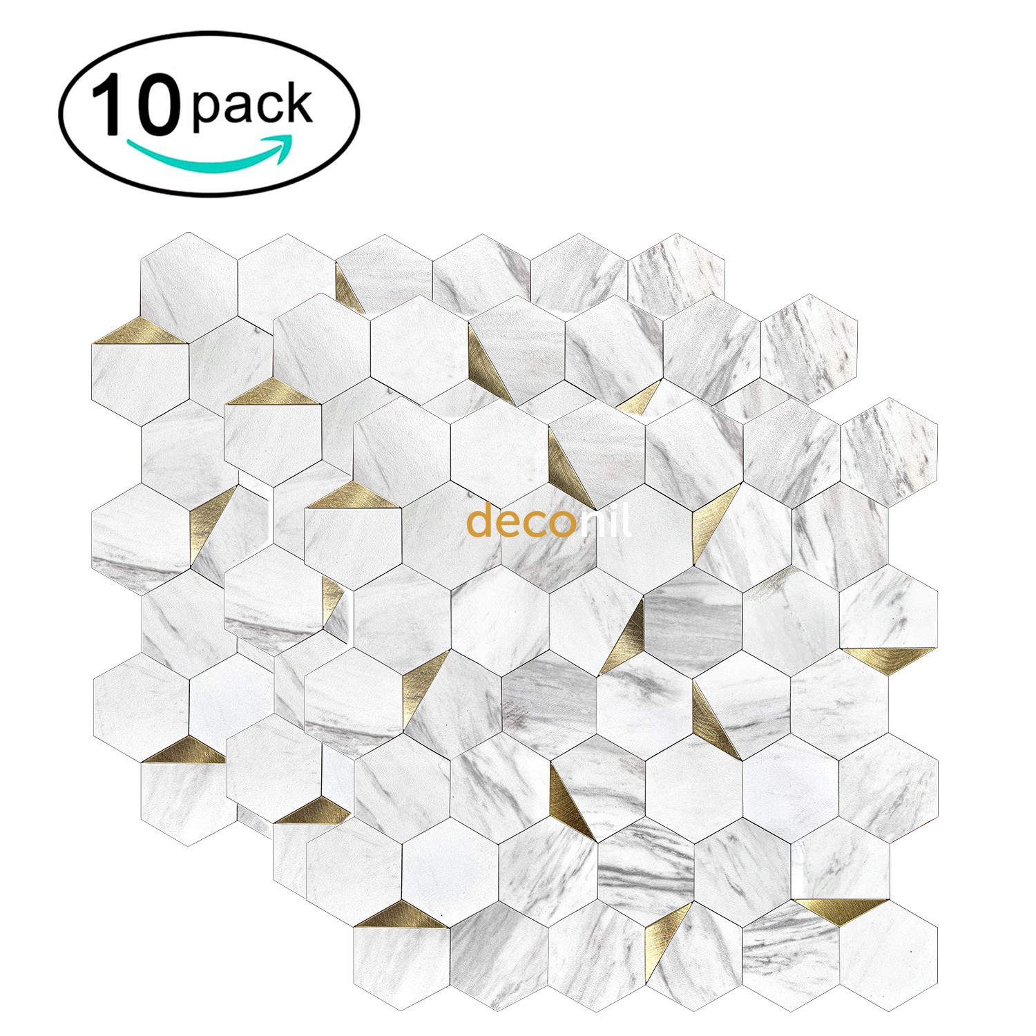 Selbstklebende Mosaikfliese Hexagon Weiß Gold 29*28 cm (10 Stück)