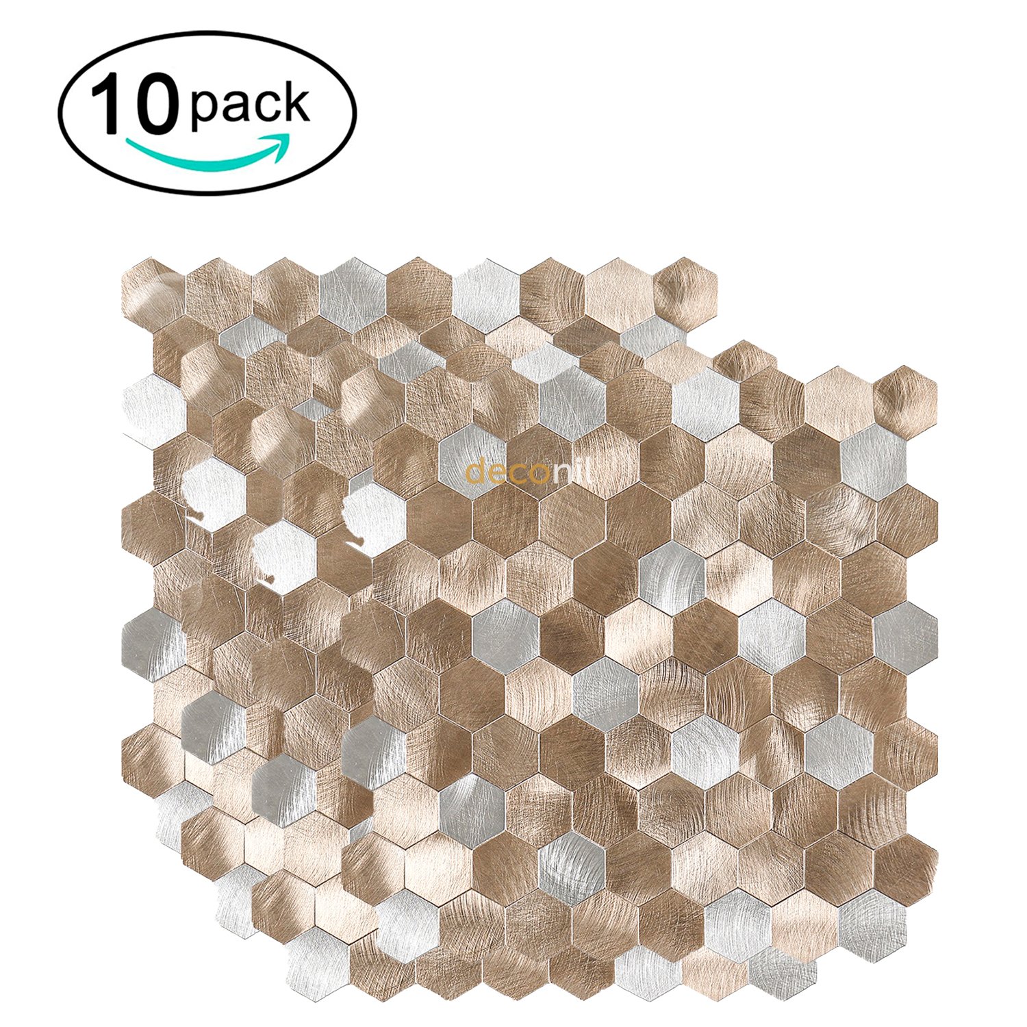 Selbstklebende Mosaikfliese Hexagon Kupfer Silber 29*28 cm
