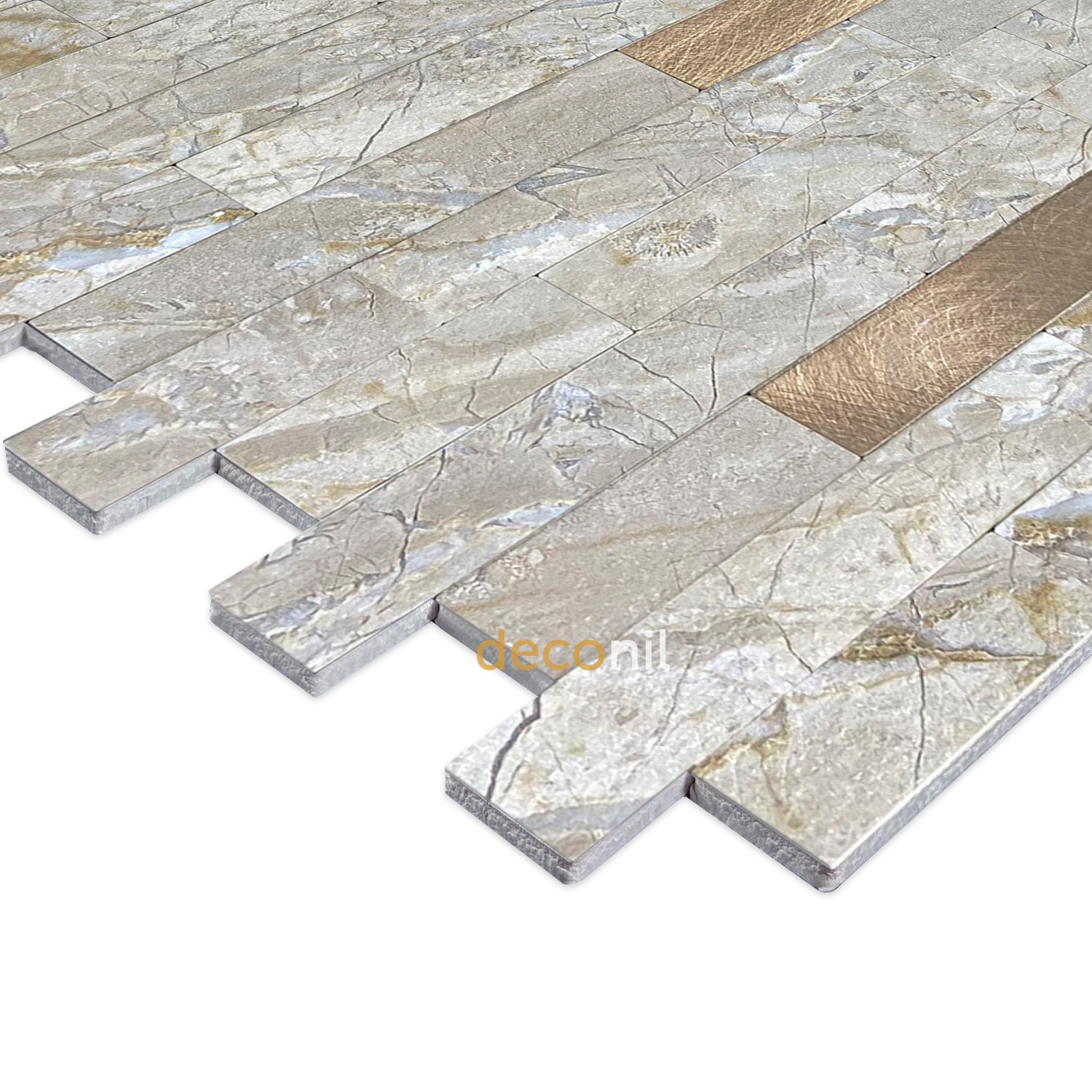 Selbstklebende Mosaikfliese Steinoptik–Silber-Bronze 29×29 cm (10 Stück)