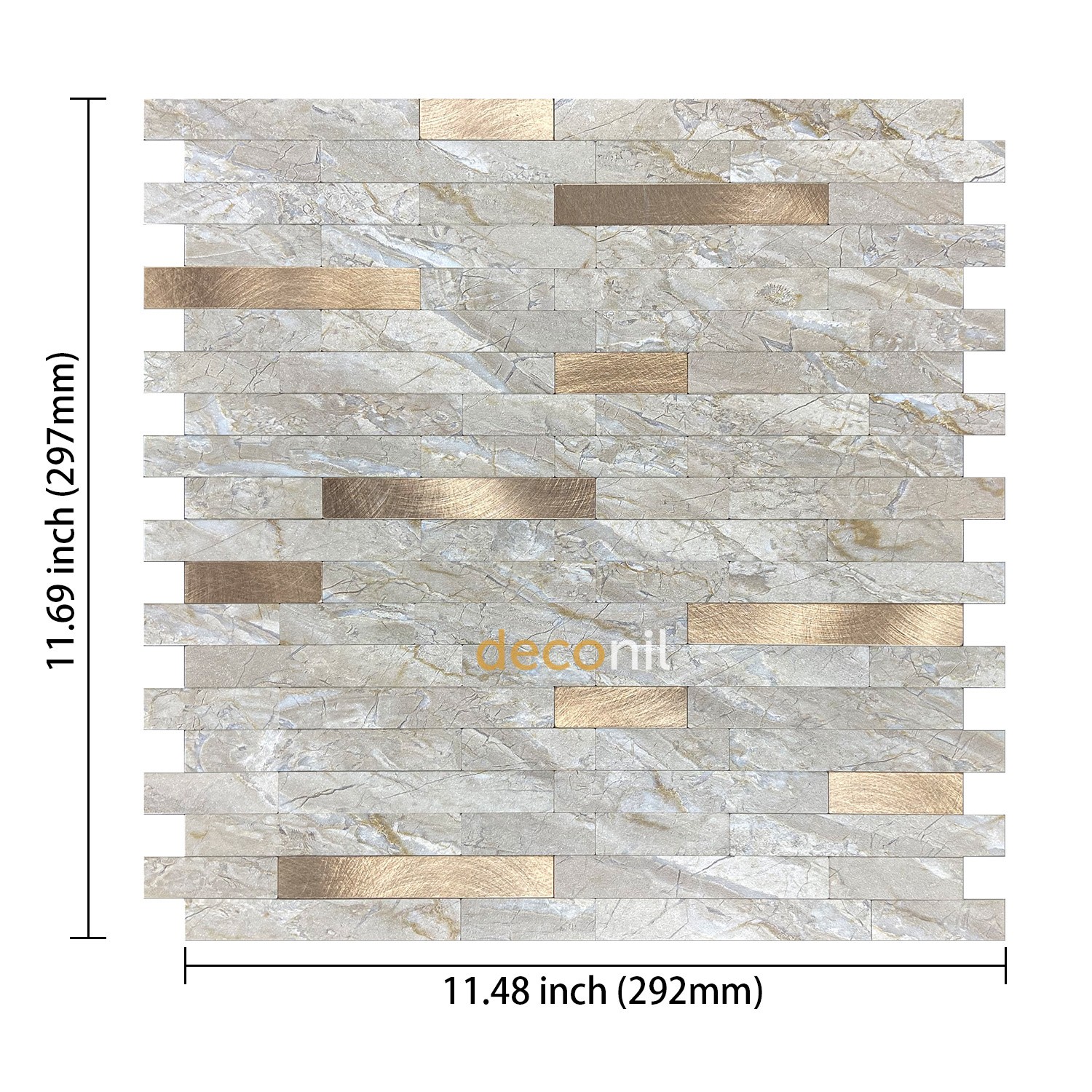 Selbstklebende Mosaikfliese Steinoptik–Silber-Bronze 29×29 cm (10 Stück)