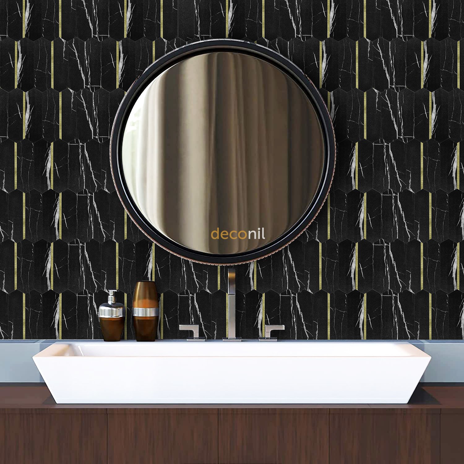 Selbstklebende Mosaikfliese Schwarz Gold 27*27 cm (10 Stück)