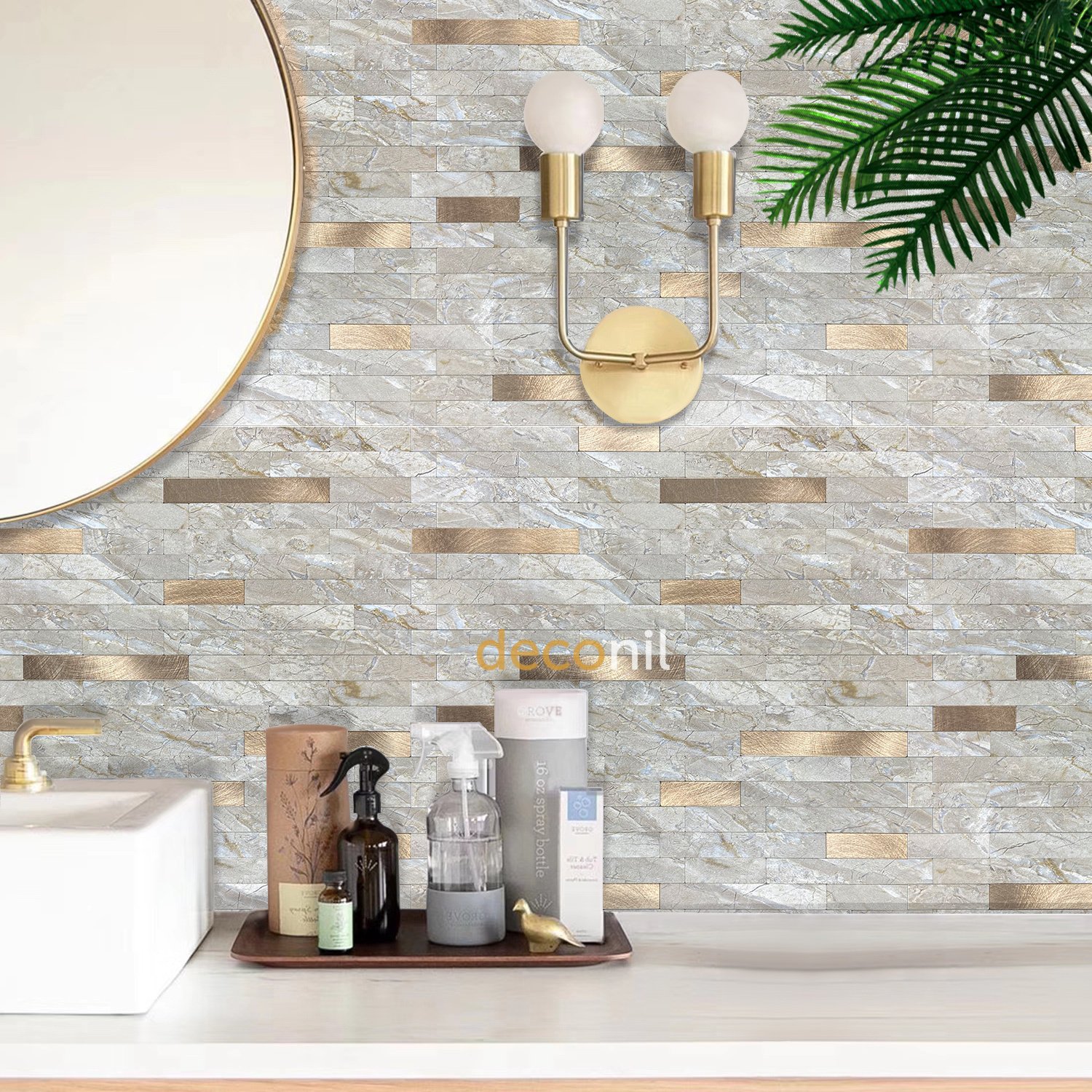 Selbstklebende Mosaikfliese Steinoptik–Silber-Bronze 29×29 cm (10 Stück)