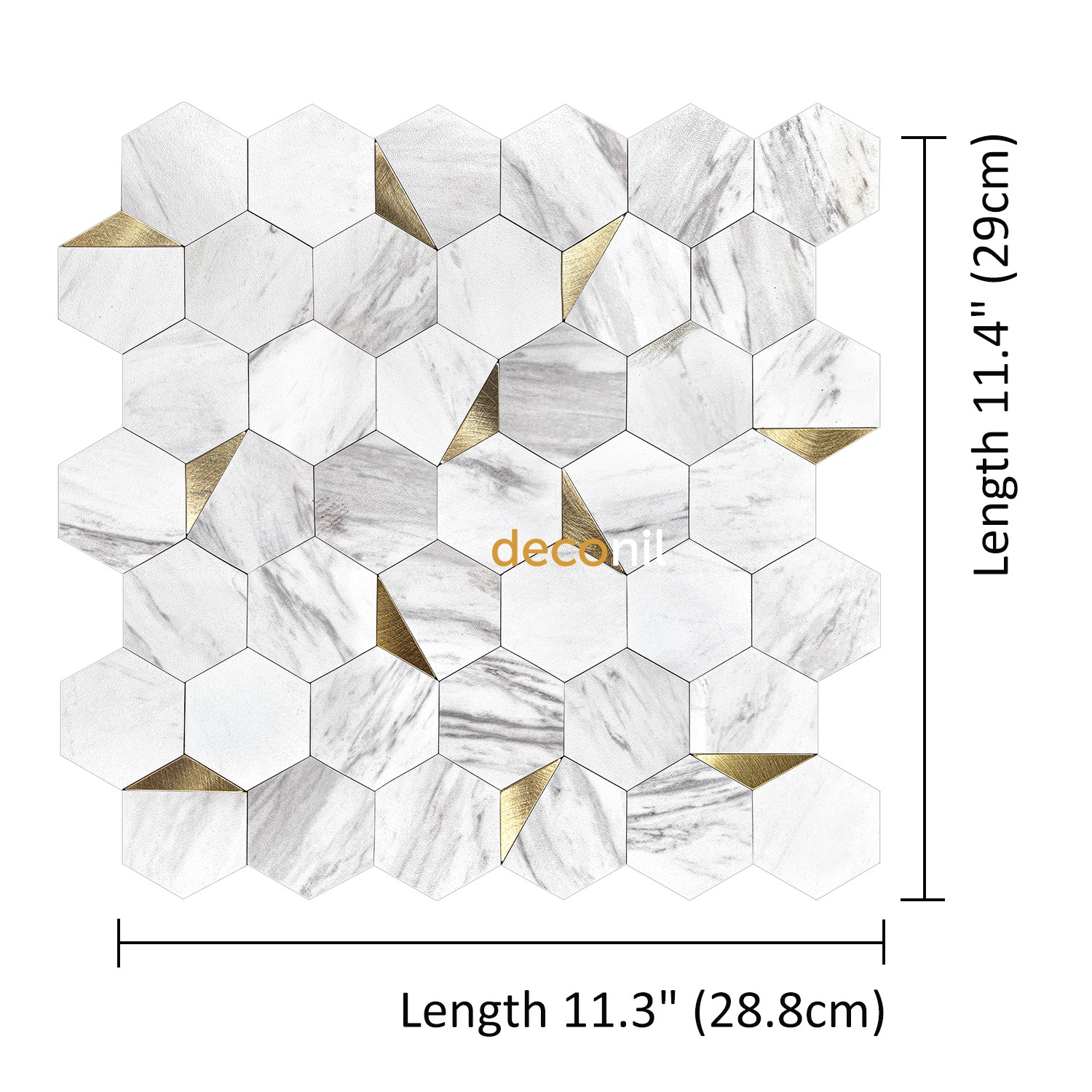 Selbstklebende Mosaikfliese Hexagon Weiß Gold 29*28 cm (10 Stück)