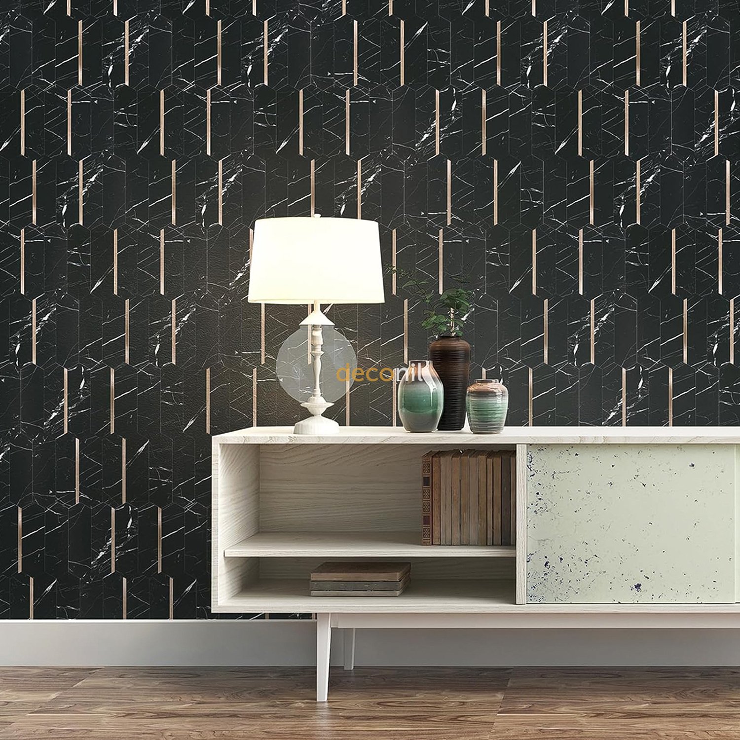 Selbstklebende Mosaikfliese Schwarz Gold 27*27 cm (10 Stück)