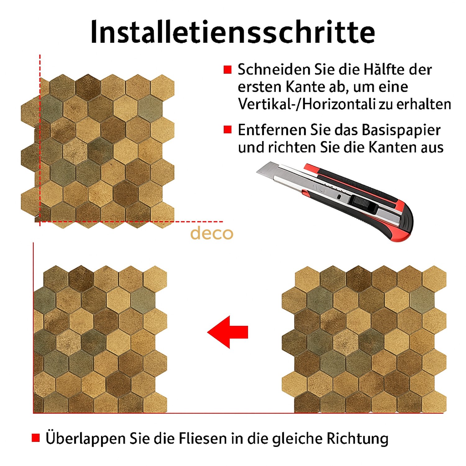 Selbstklebende Mosaikfliese Hexagon Mix 29*28 cm (10 Stück)